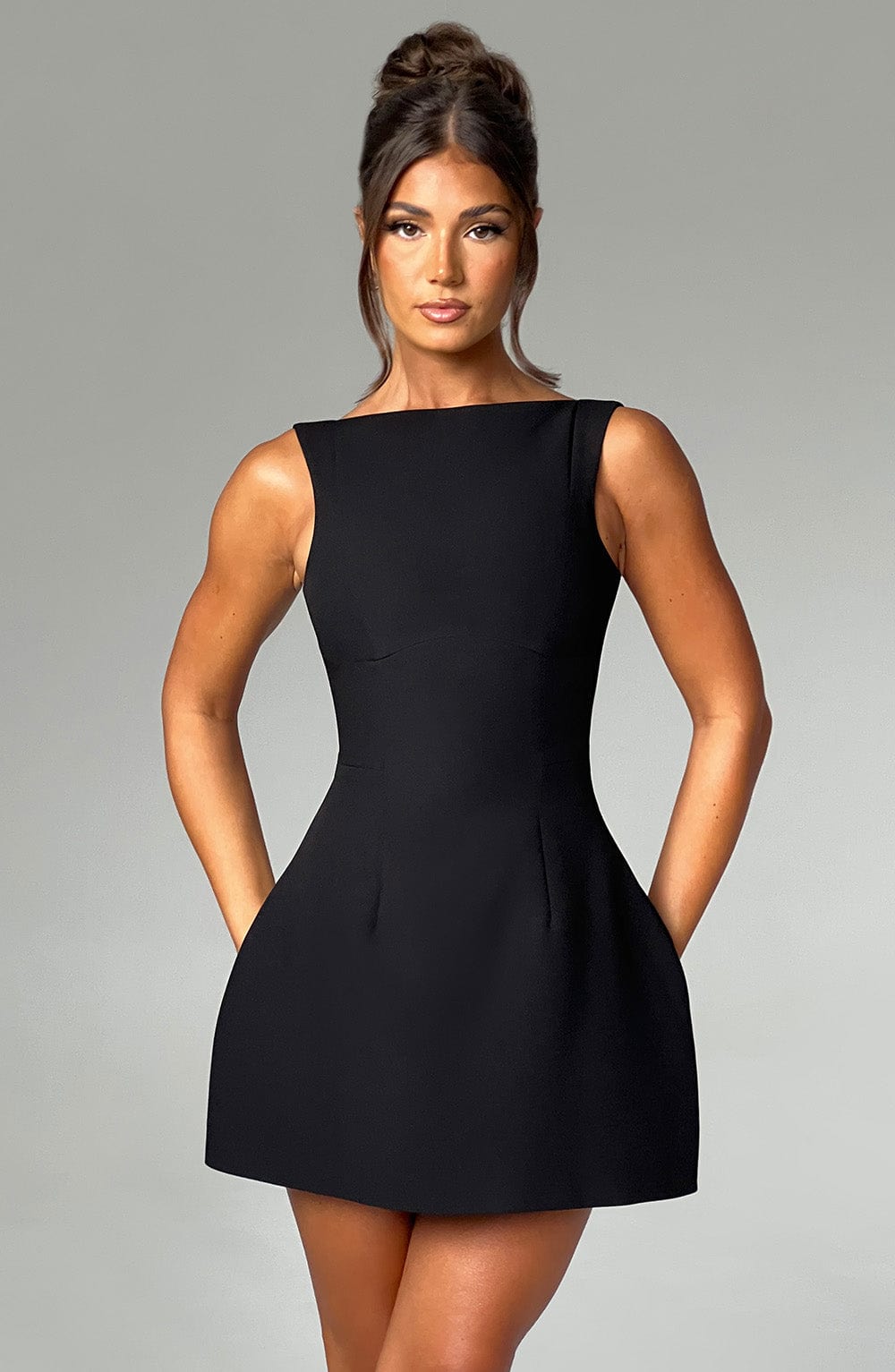 Alana | Black High Neck Bubble Mini Dress