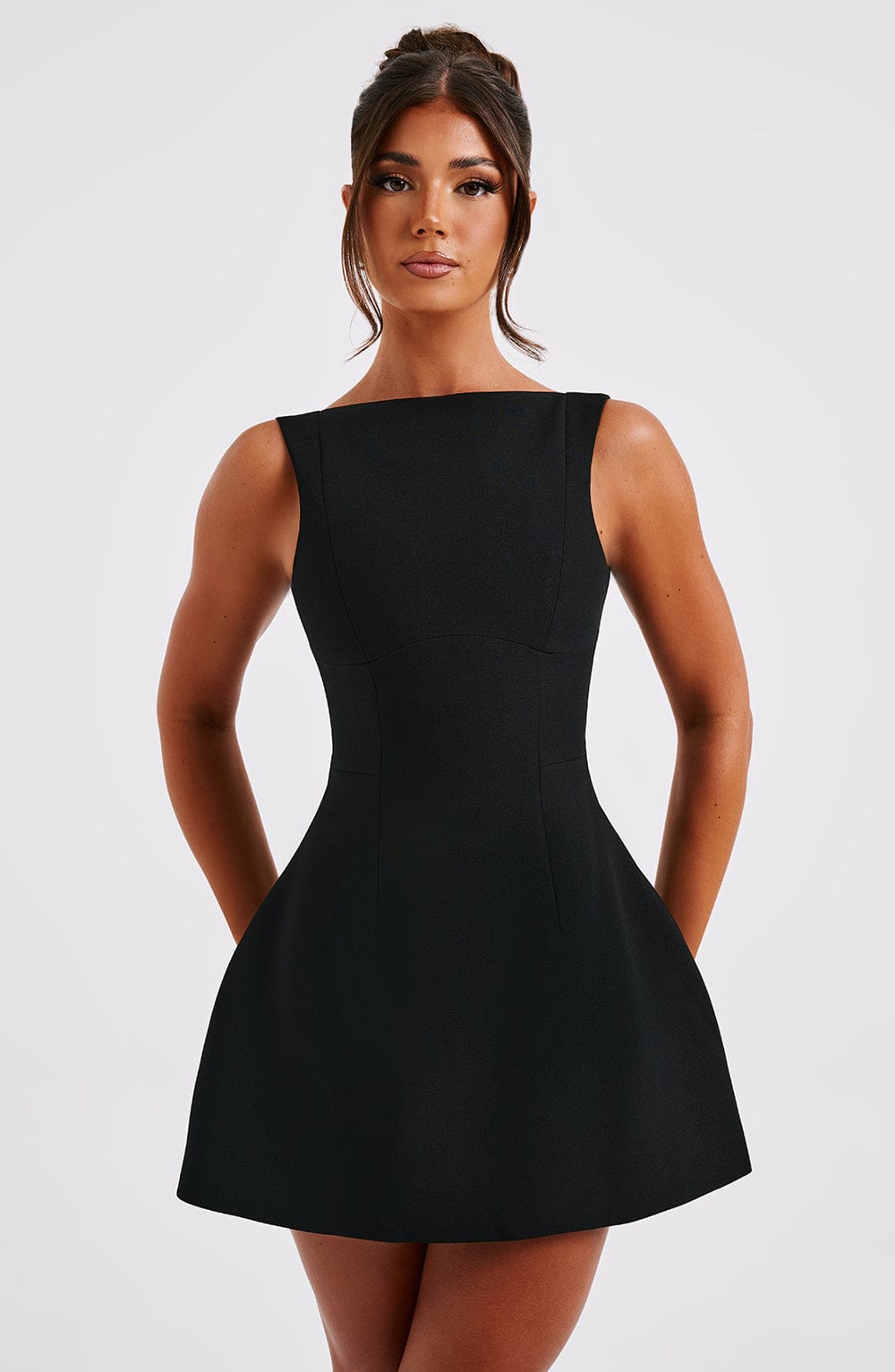 Alana | Black High Neck Bubble Mini Dress