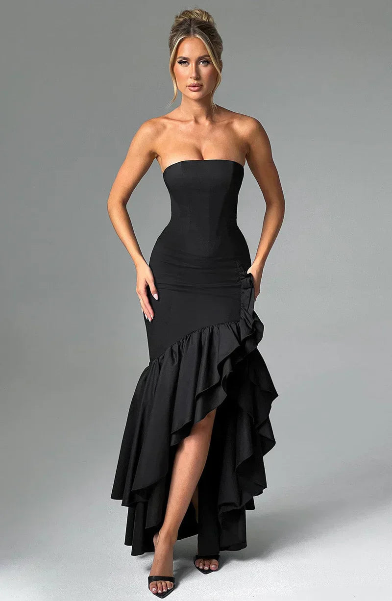 Martyna | Strapless High-Low Ruffle Maxi Dress