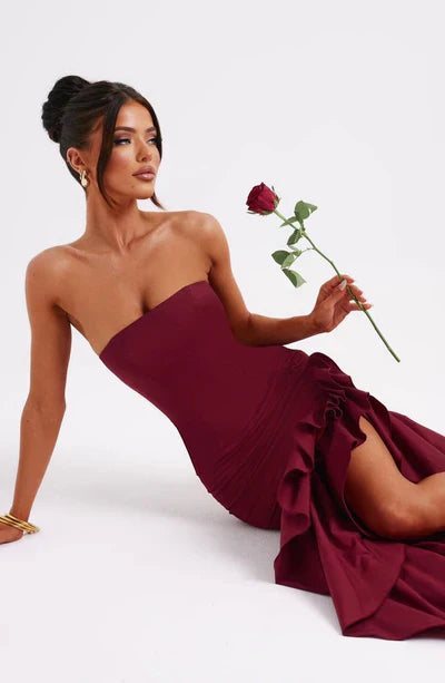 Martyna | Strapless High-Low Ruffle Maxi Dress