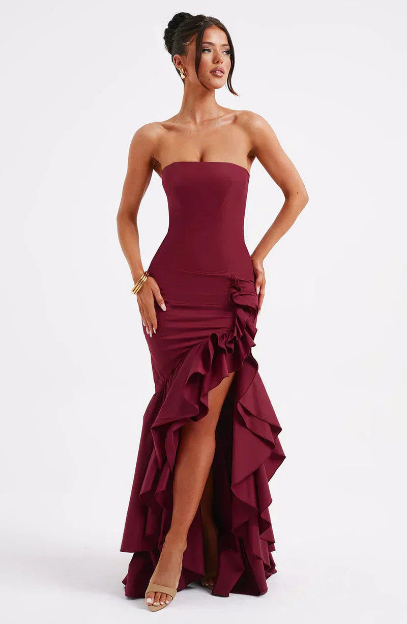 Martyna | Strapless High-Low Ruffle Maxi Dress
