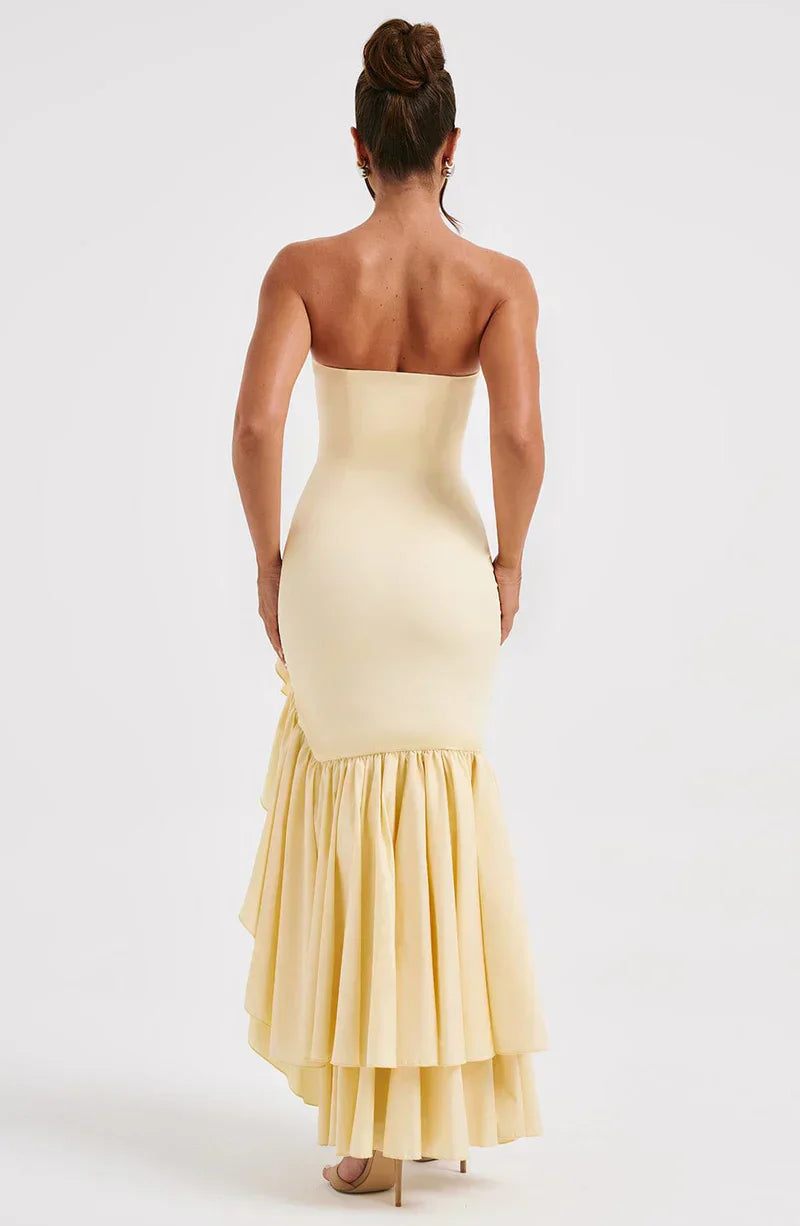 Martyna | Strapless High-Low Ruffle Maxi Dress