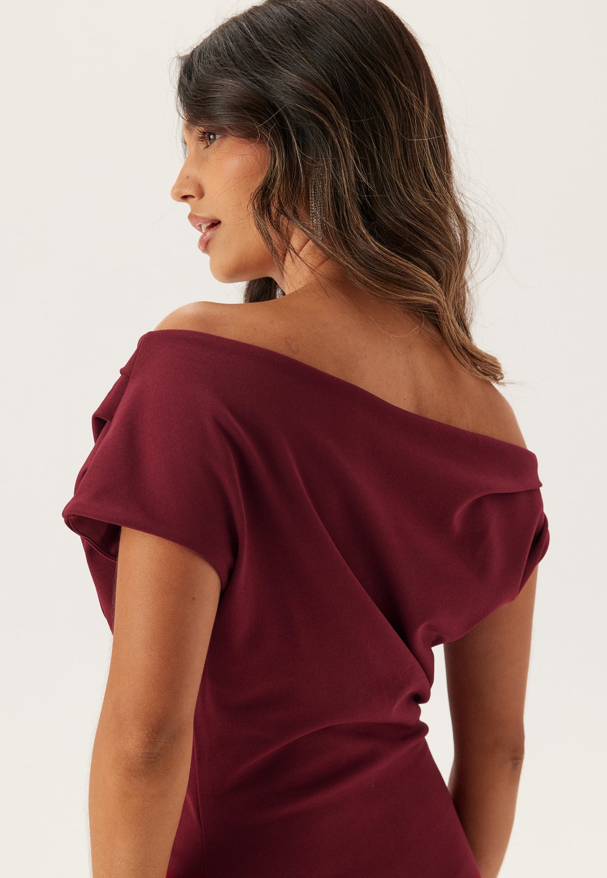Kiara | Burgundy One-Shoulder Draped Maxi Dress