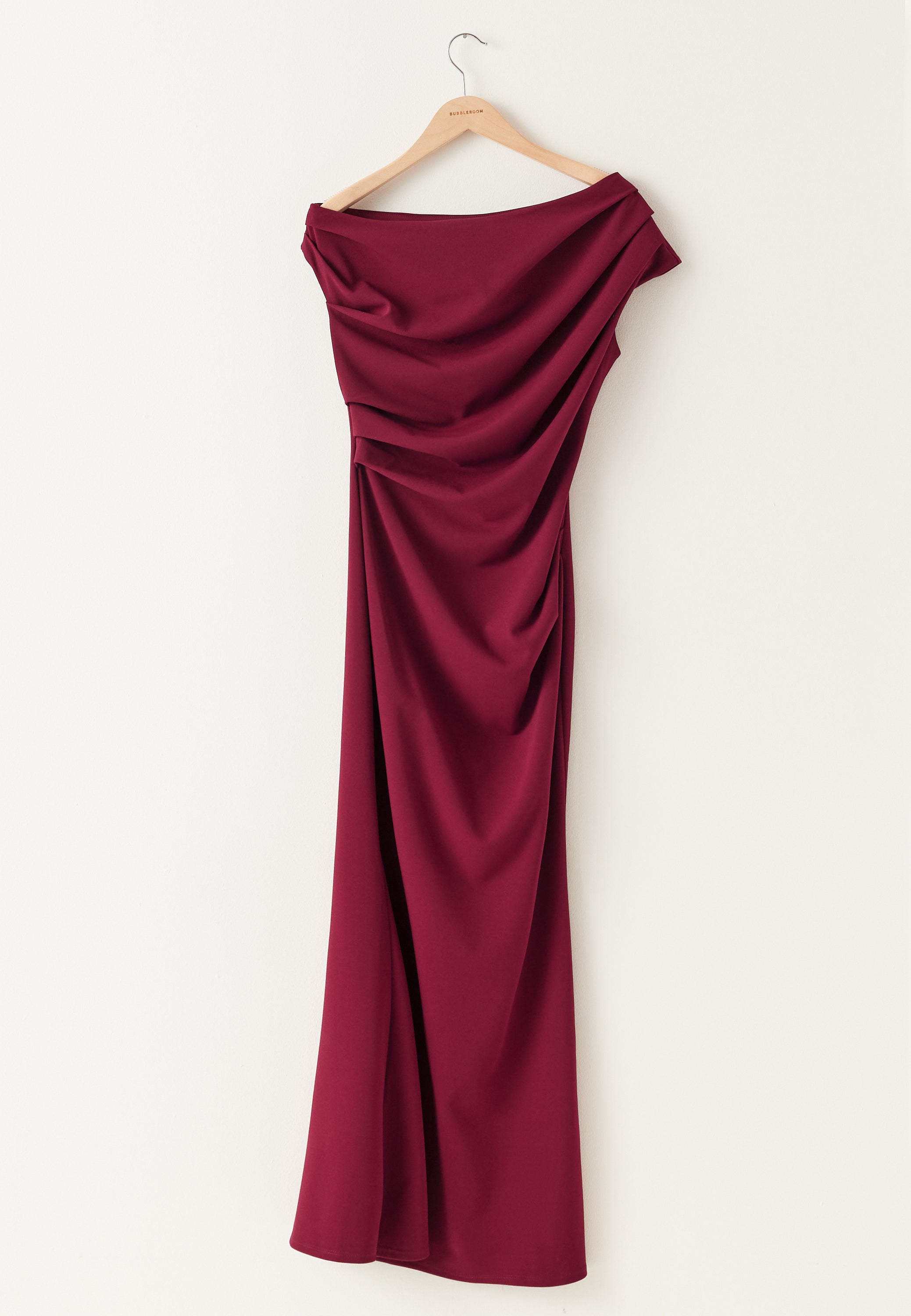 Kiara | Burgundy One-Shoulder Draped Maxi Dress