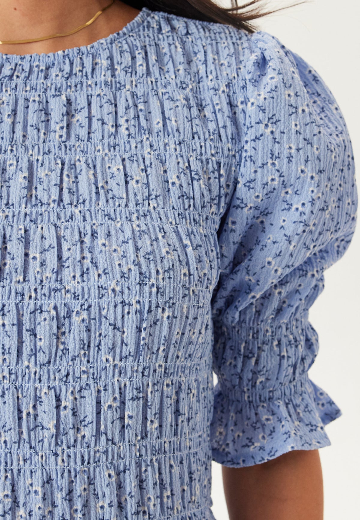 Lisa | Blue Smocked Midi Dress