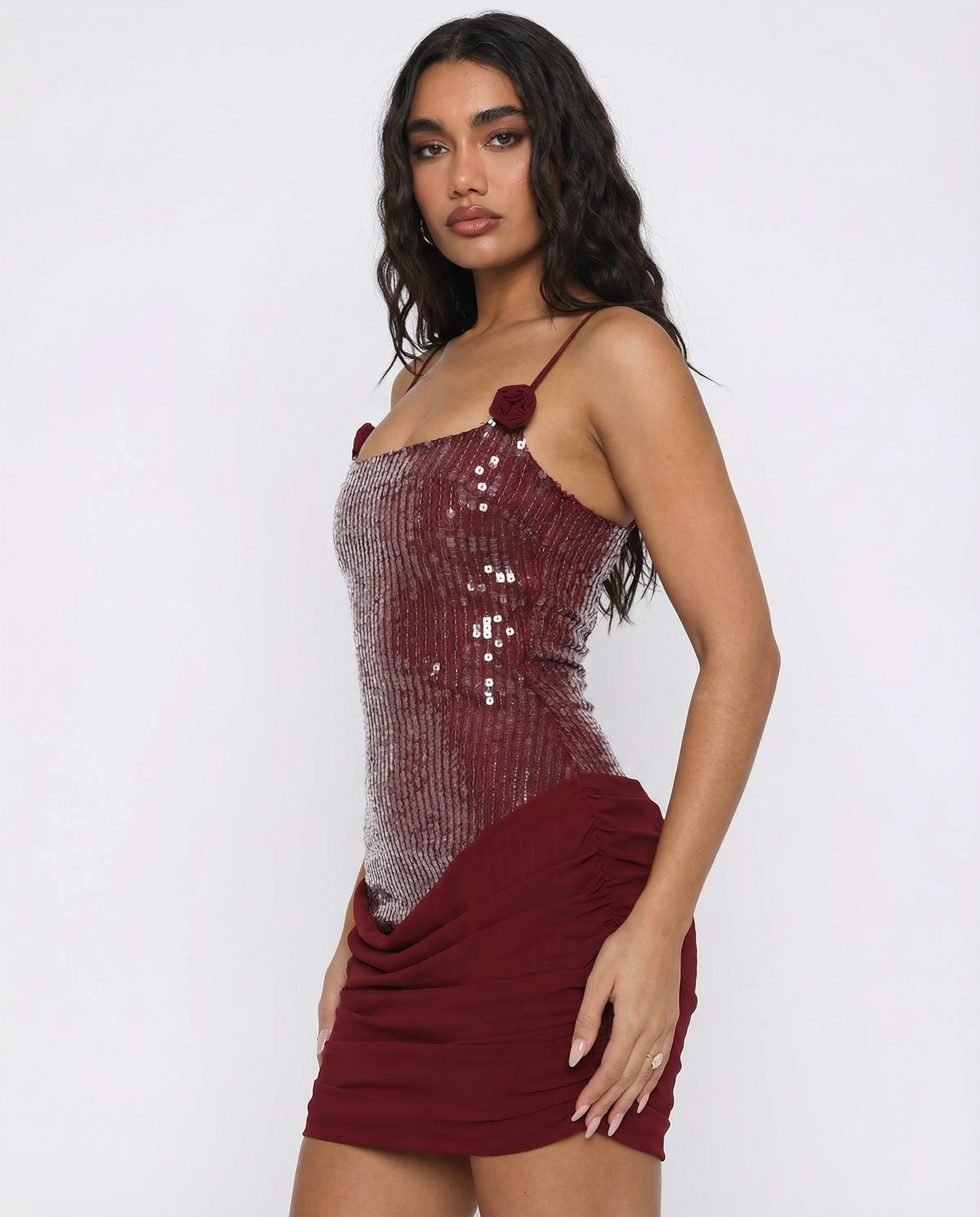 Ayana | Draped Skirt Sequin Bodice Lace-Up Mini Dress