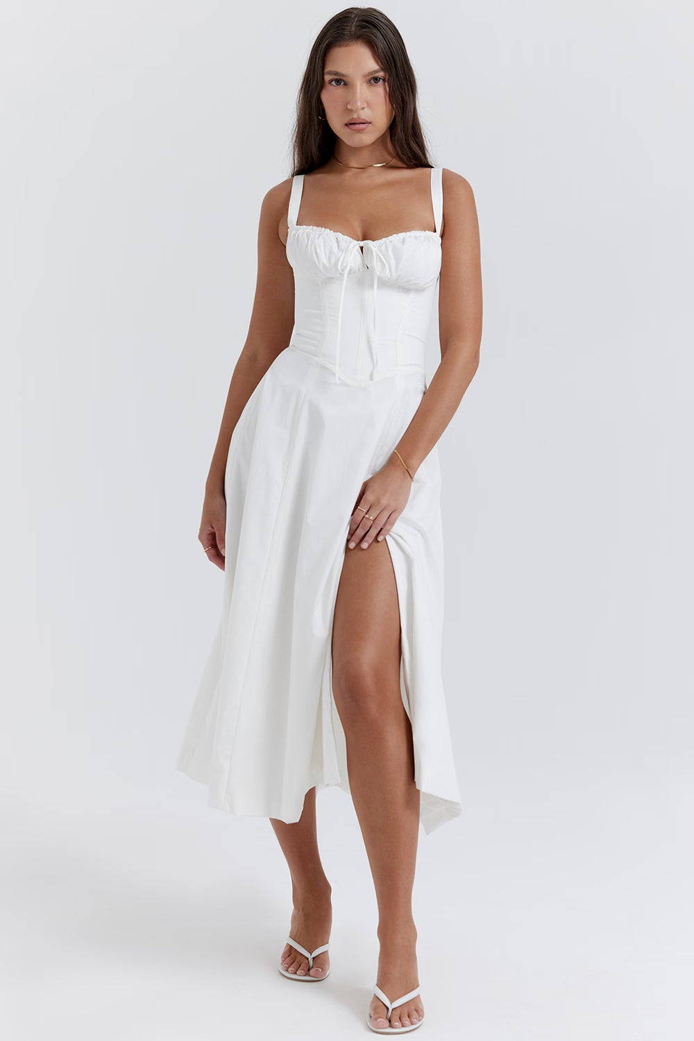 Carmen | Ruched Bodice with High Slit Midi Dress