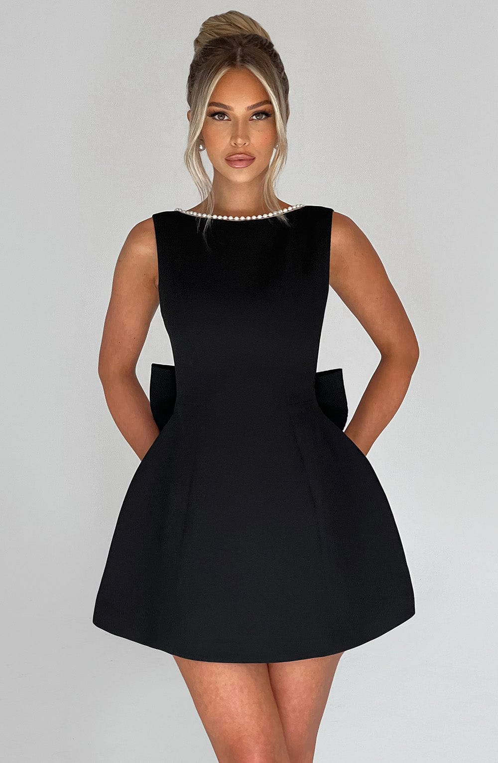 Kel | Sleeveless Pearl-Neckline Sculpted Mini Dress