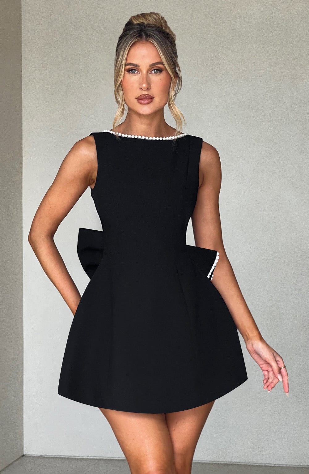 Kel | Sleeveless Pearl-Neckline Sculpted Mini Dress