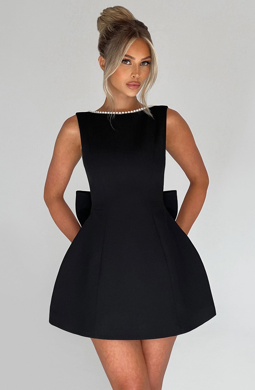 Kel | Sleeveless Pearl-Neckline Sculpted Mini Dress