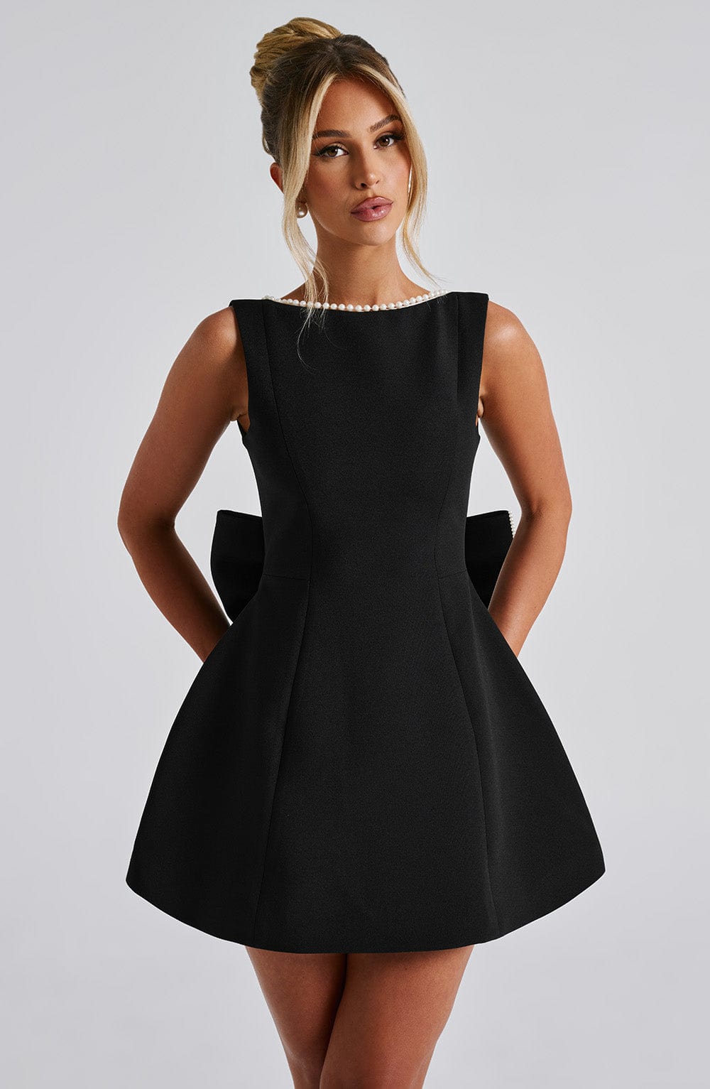 Kel | Sleeveless Pearl-Neckline Sculpted Mini Dress