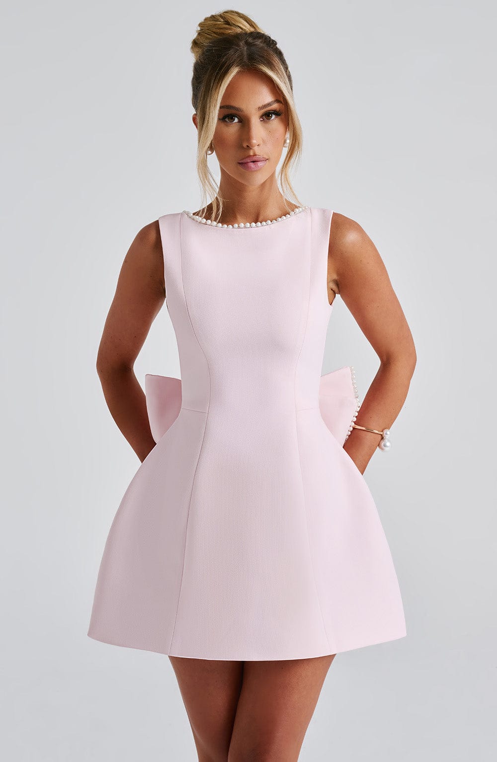 Kel | Sleeveless Pearl-Neckline Sculpted Mini Dress