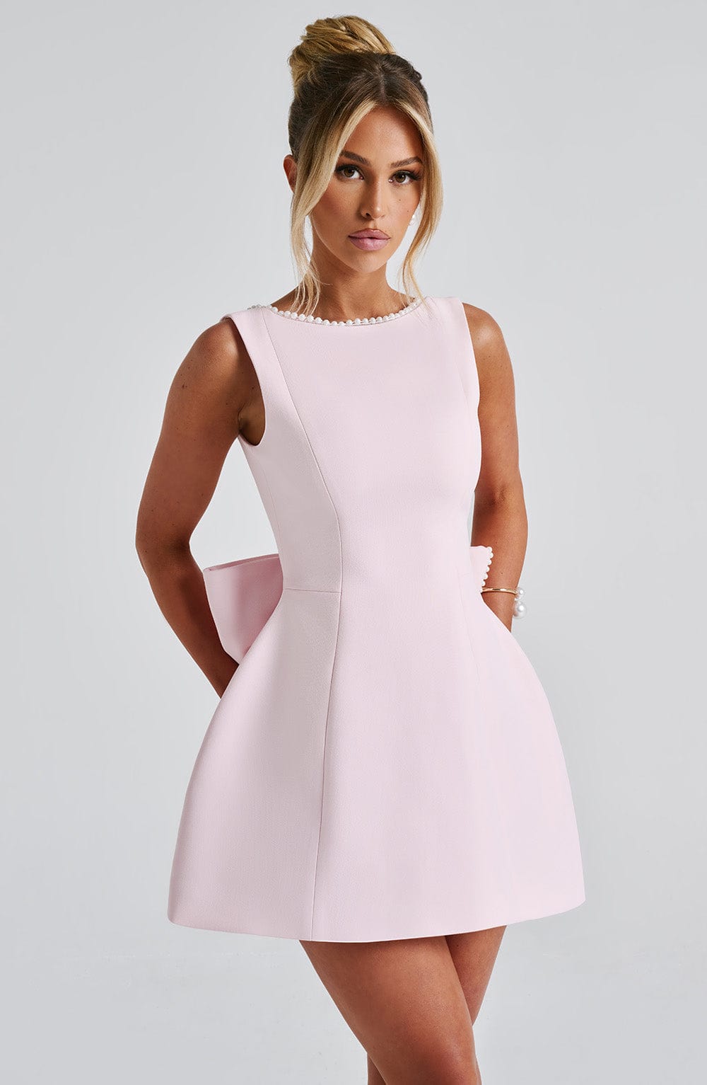 Kel | Sleeveless Pearl-Neckline Sculpted Mini Dress