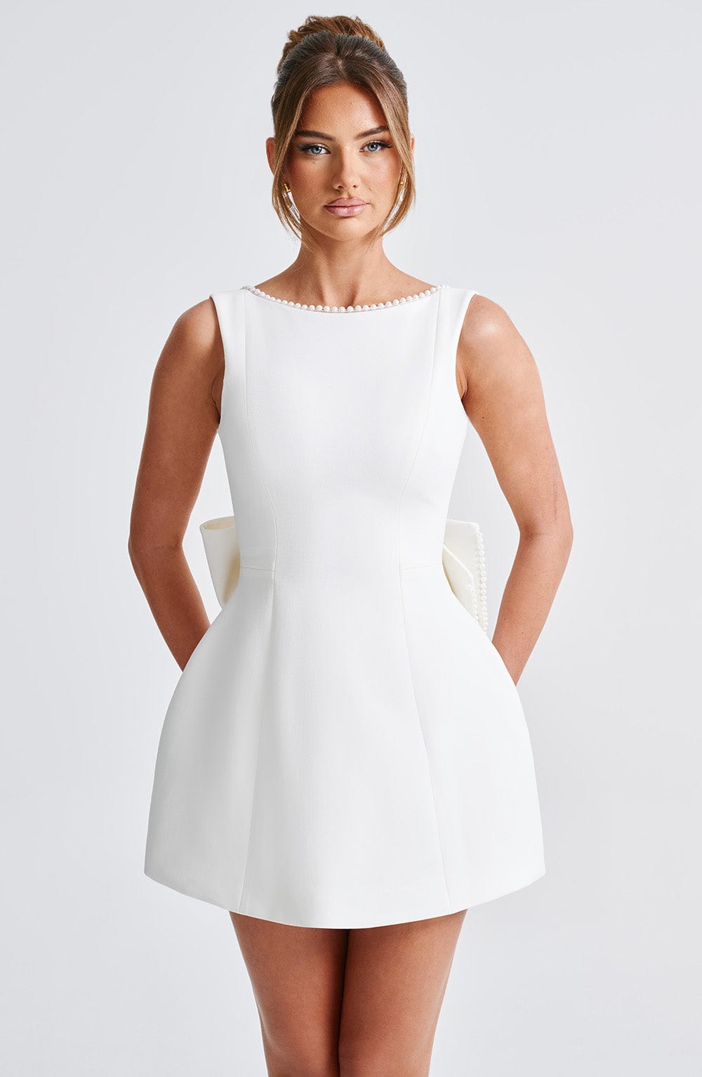 Kel | Sleeveless Pearl-Neckline Sculpted Mini Dress