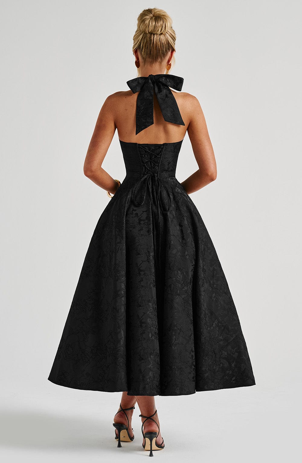 Rosie | Floral Jacquard Halter Midi Dress