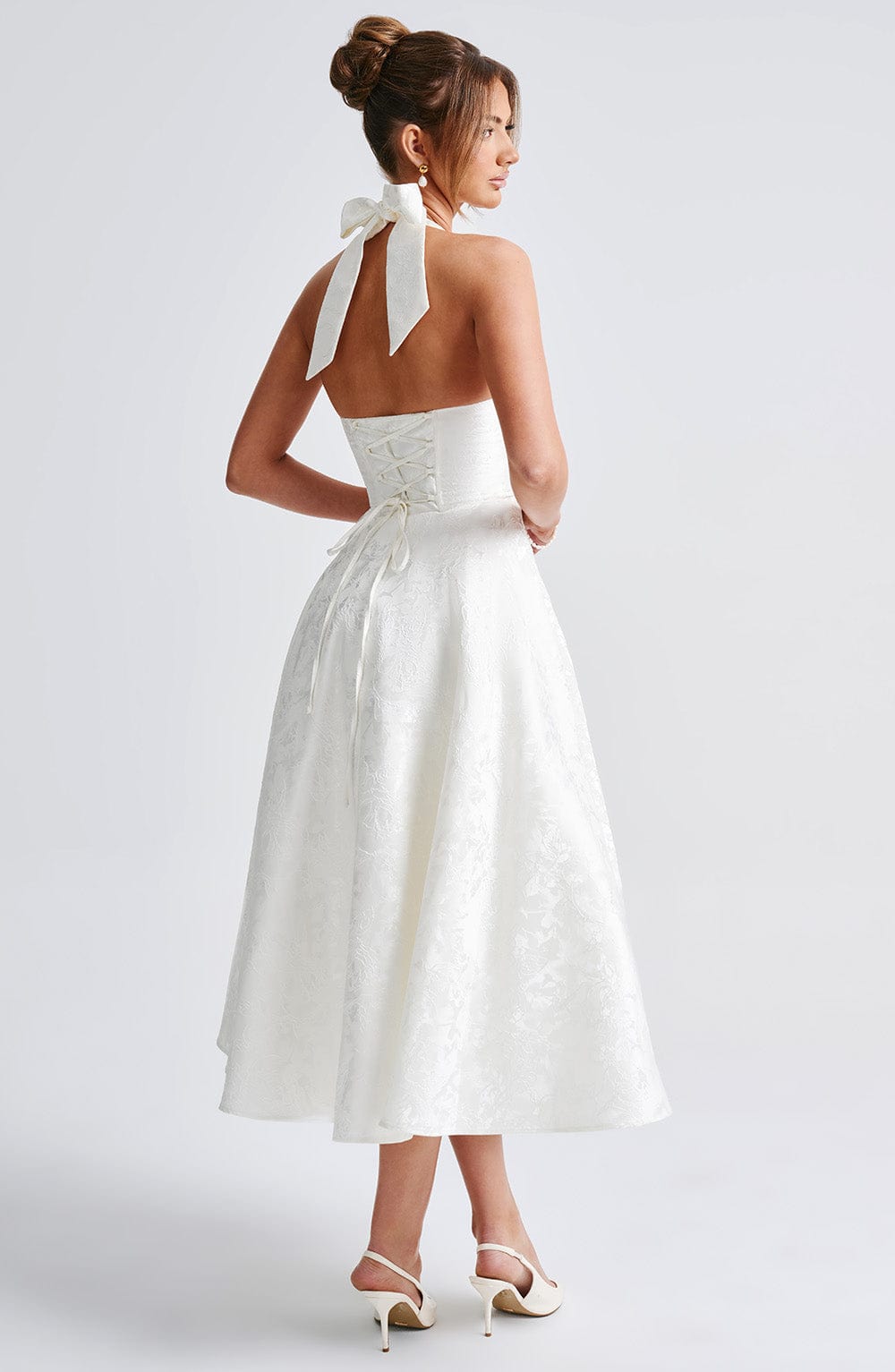 Rosie | Floral Jacquard Halter Midi Dress