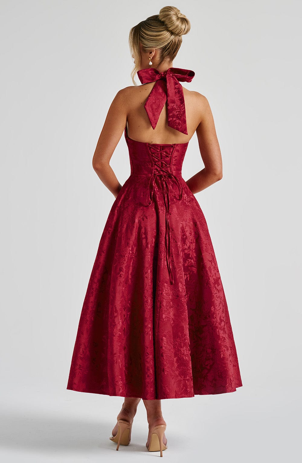Rosie | Floral Jacquard Halter Midi Dress