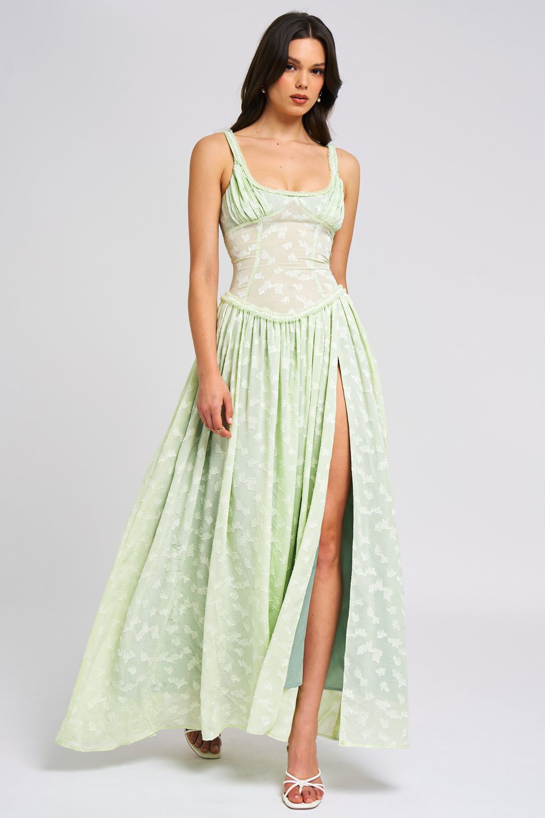 Louisa | Ethereal Floral Ruched Maxi Dress with High Slit