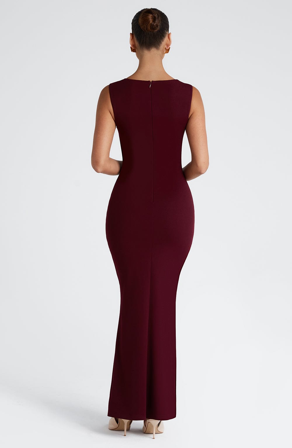 Grace | Burgundy Square Neckline Sculpting Maxi Dress