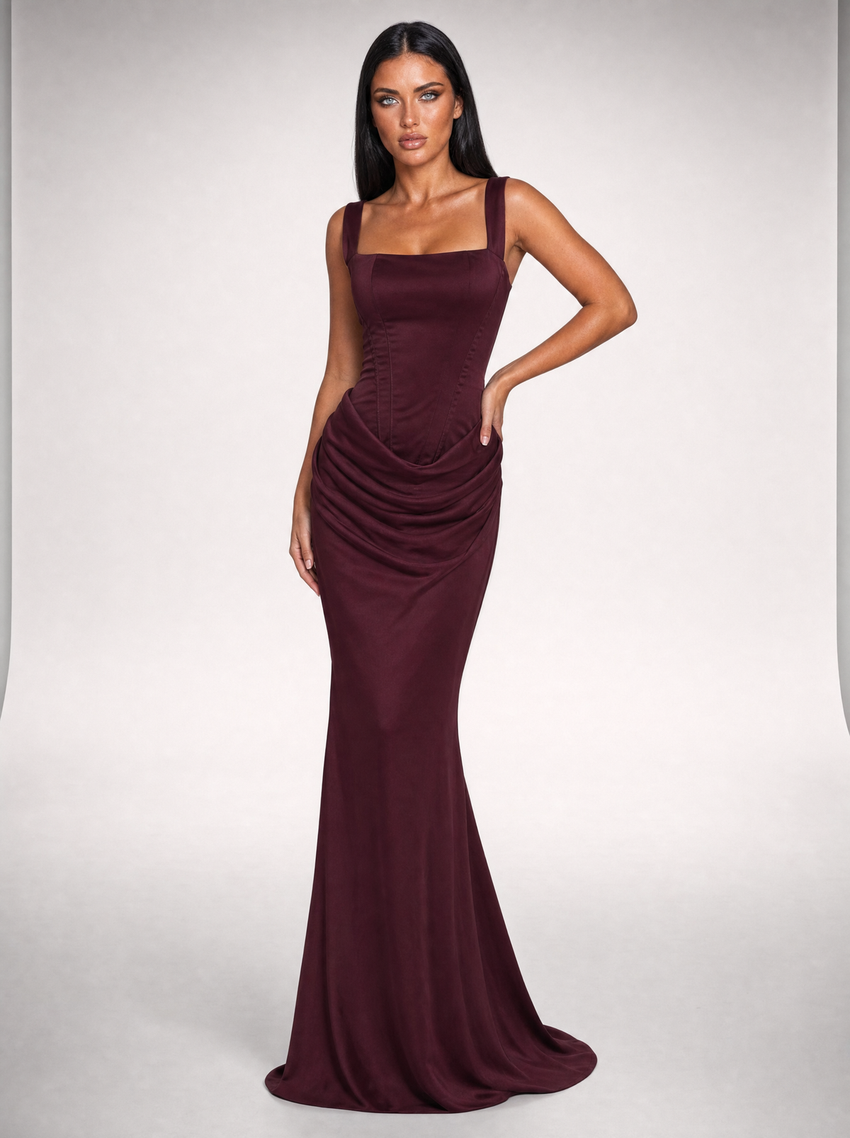 Nina burgundy maxi dress - three-quarter