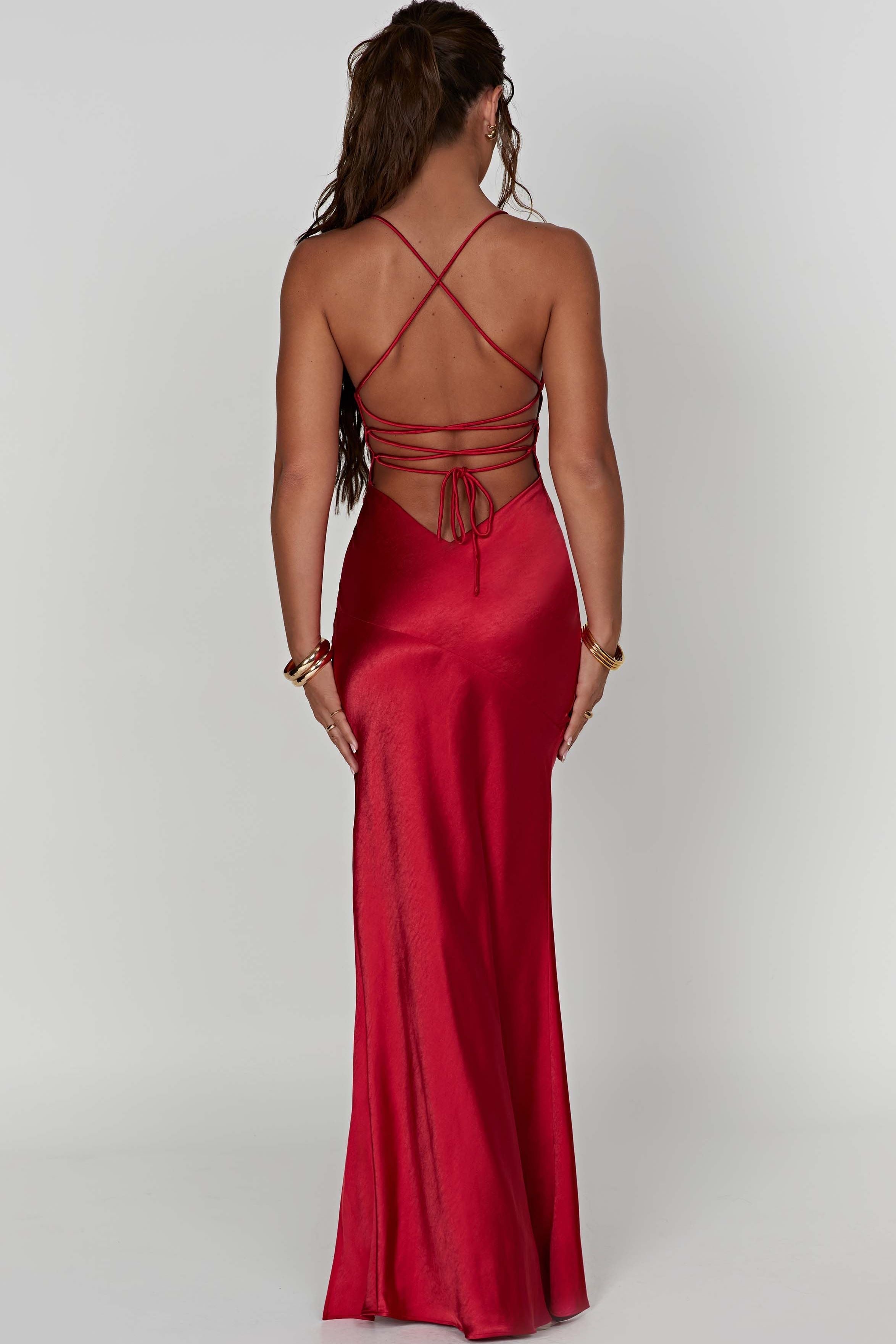 Alexia | Bias-Cut Plunging Satin Maxi Dress