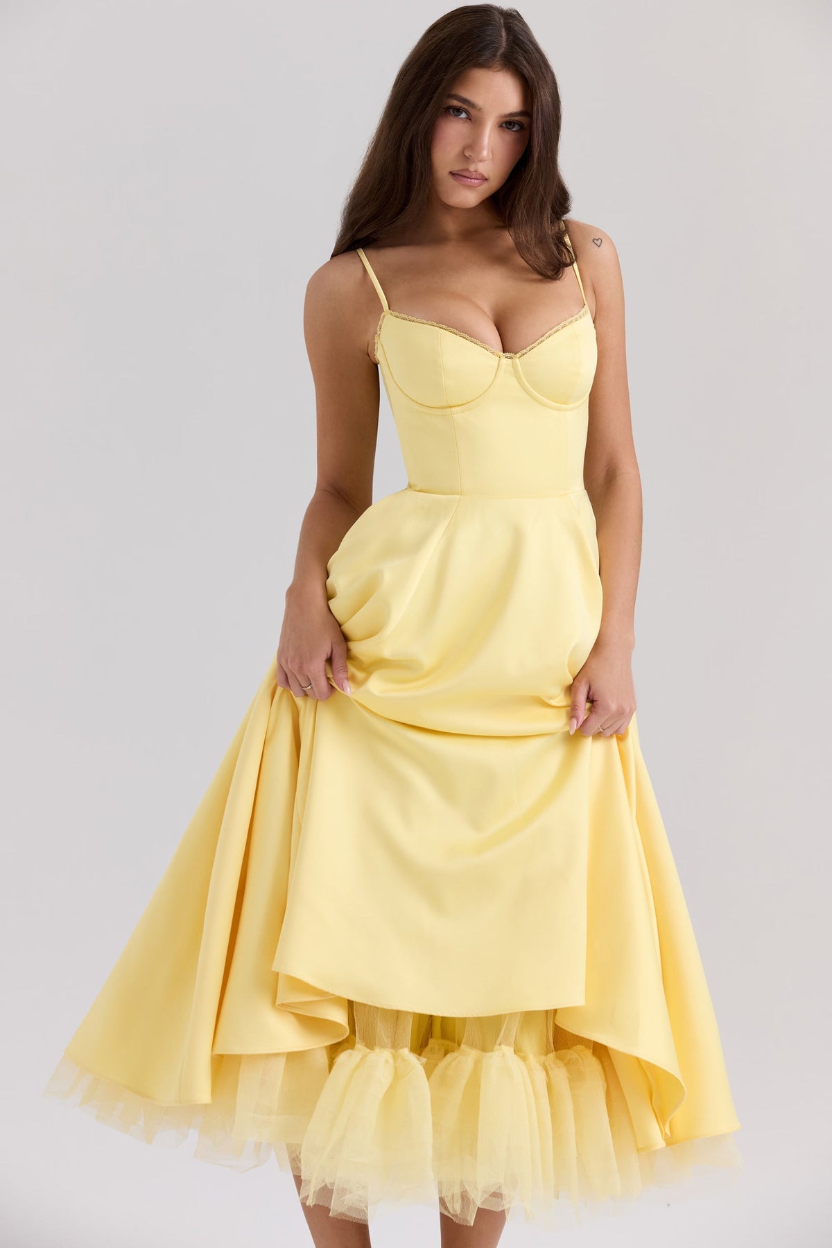 Solange | Soft Gathered Bodice V-Neck Sculpted Midi Dress