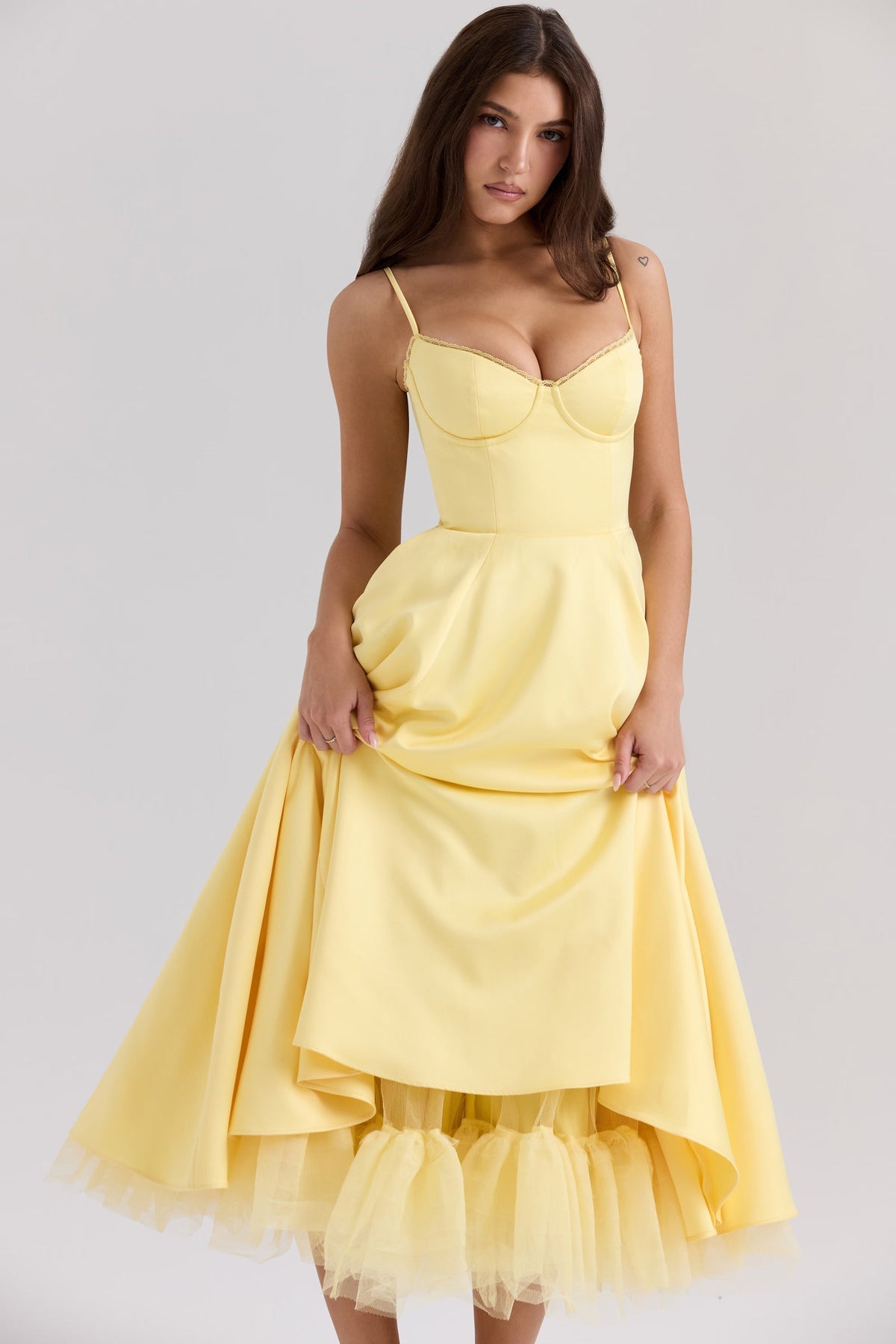Solange | Soft Gathered Bodice V-Neck Sculpted Midi Dress