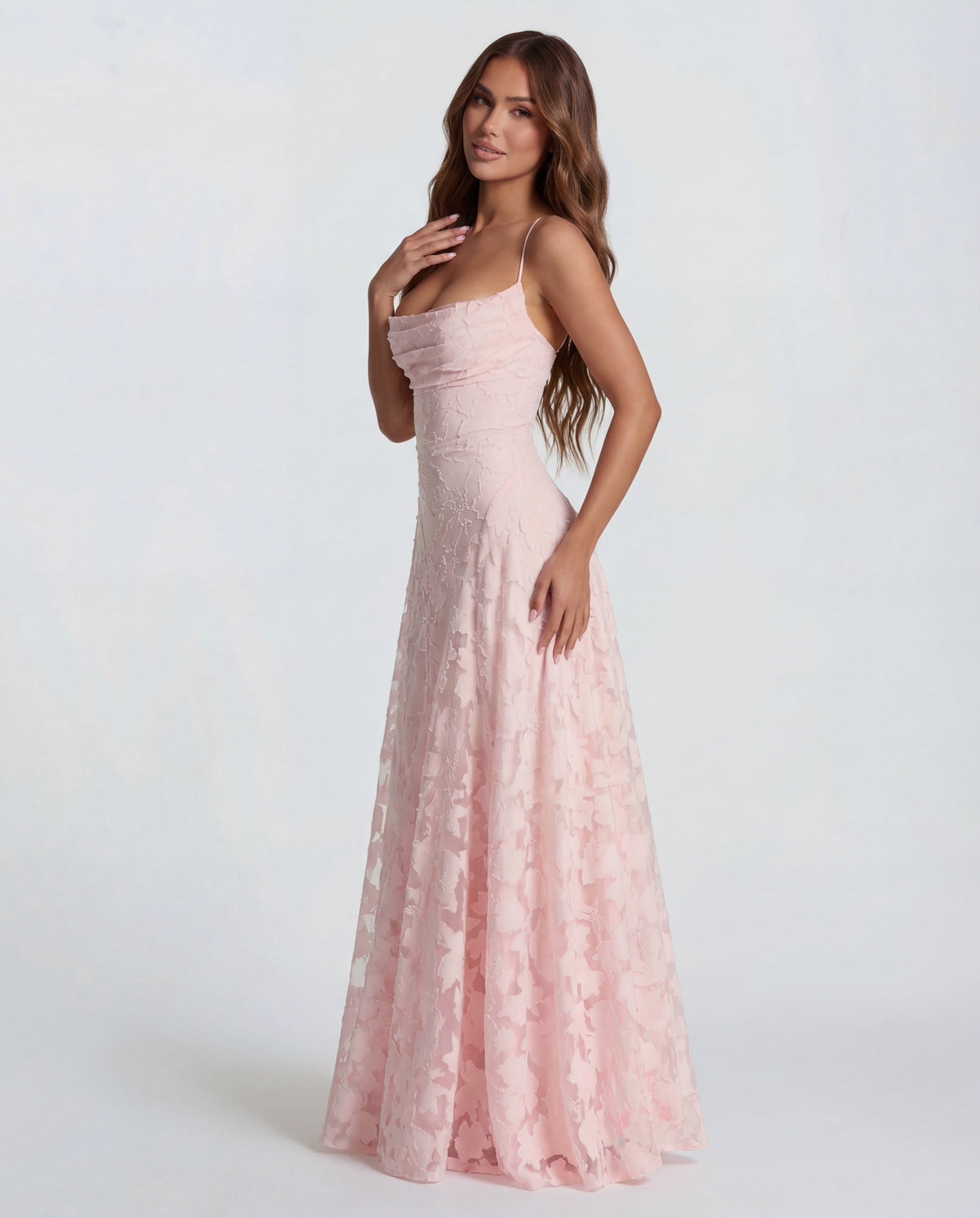 Sofia | Spaghetti Strap Straight Neckline Floral Lace Maxi Dress