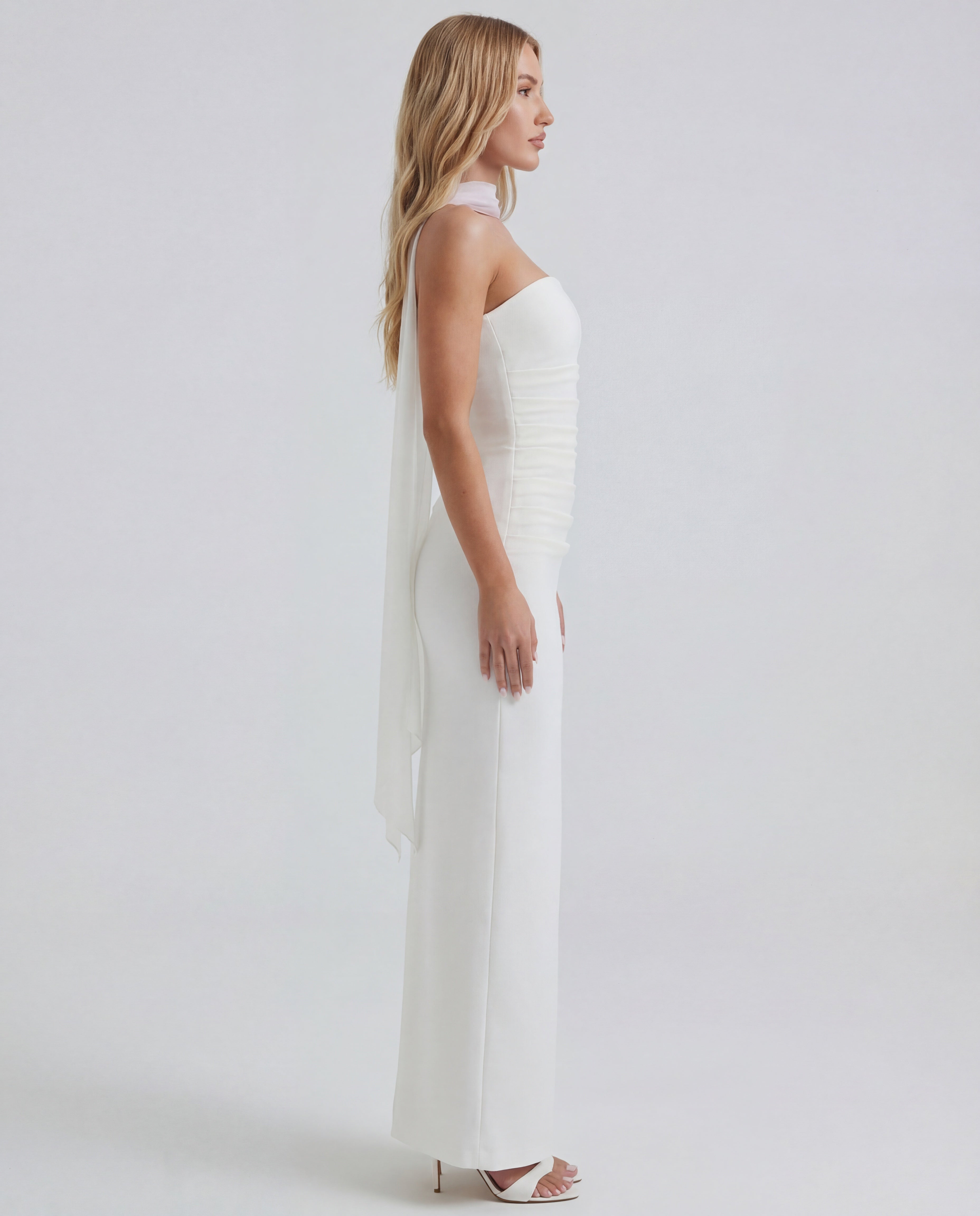 Ella | Strapless Sculpting Maxi Dress with Removable Mesh Scarf