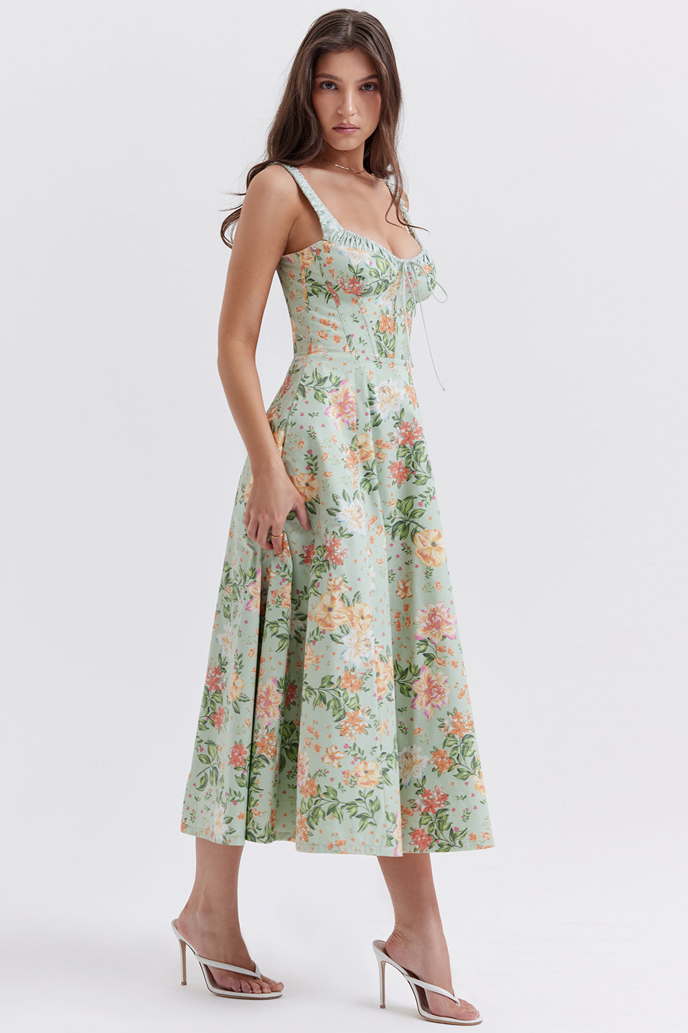 Sabrina | Floral Split Midi Dress – Romantic Spring Stretch Sundress