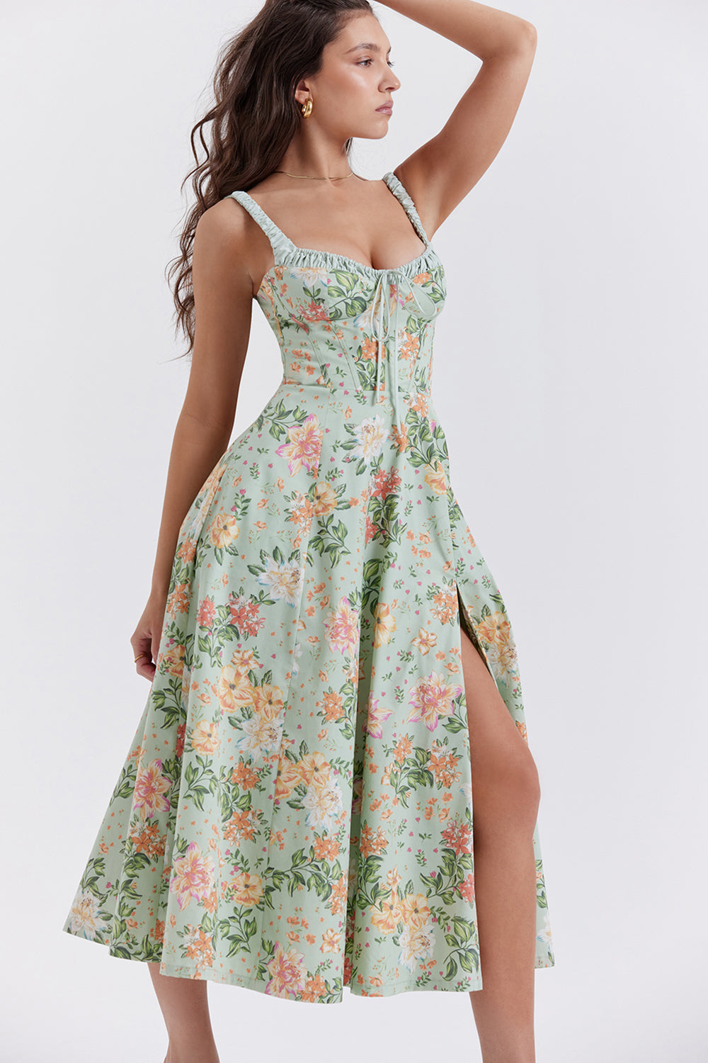 Sabrina | Floral Split Midi Dress – Romantic Spring Stretch Sundress