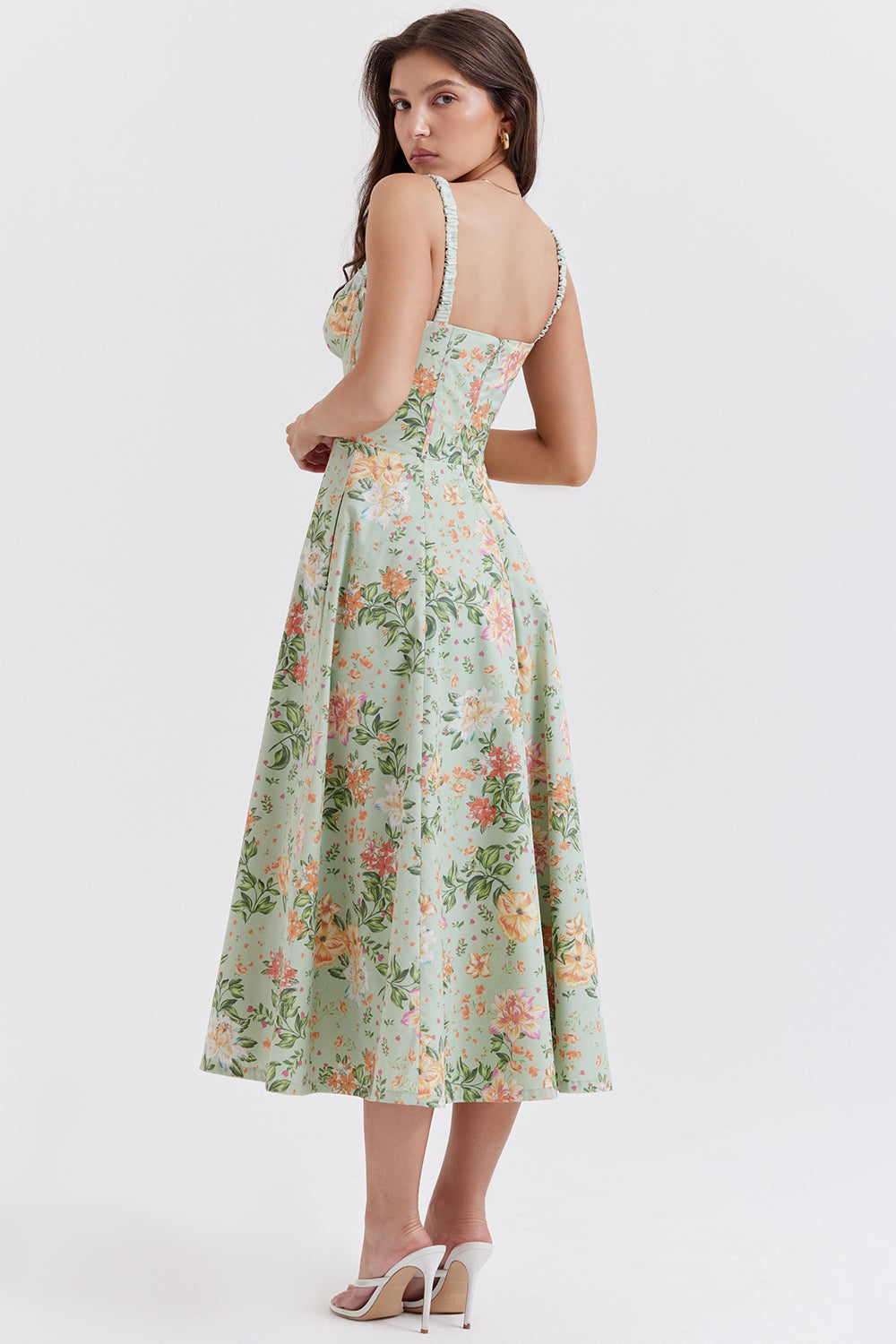 Sabrina | Floral Split Midi Dress – Romantic Spring Stretch Sundress