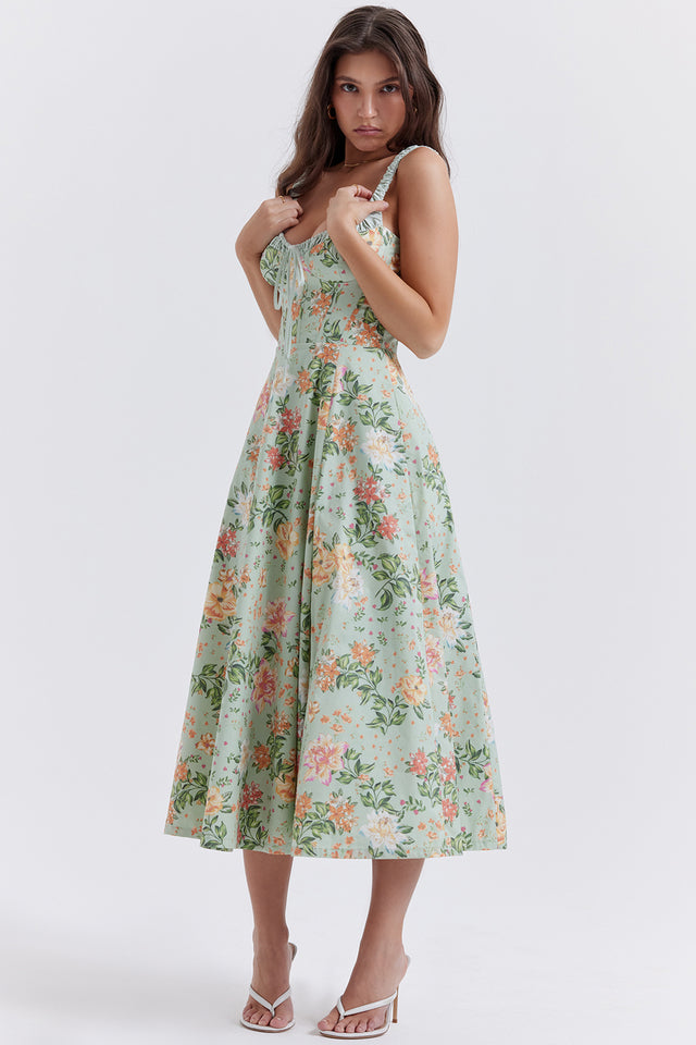 Sabrina | Floral Split Midi Dress – Romantic Spring Stretch Sundress