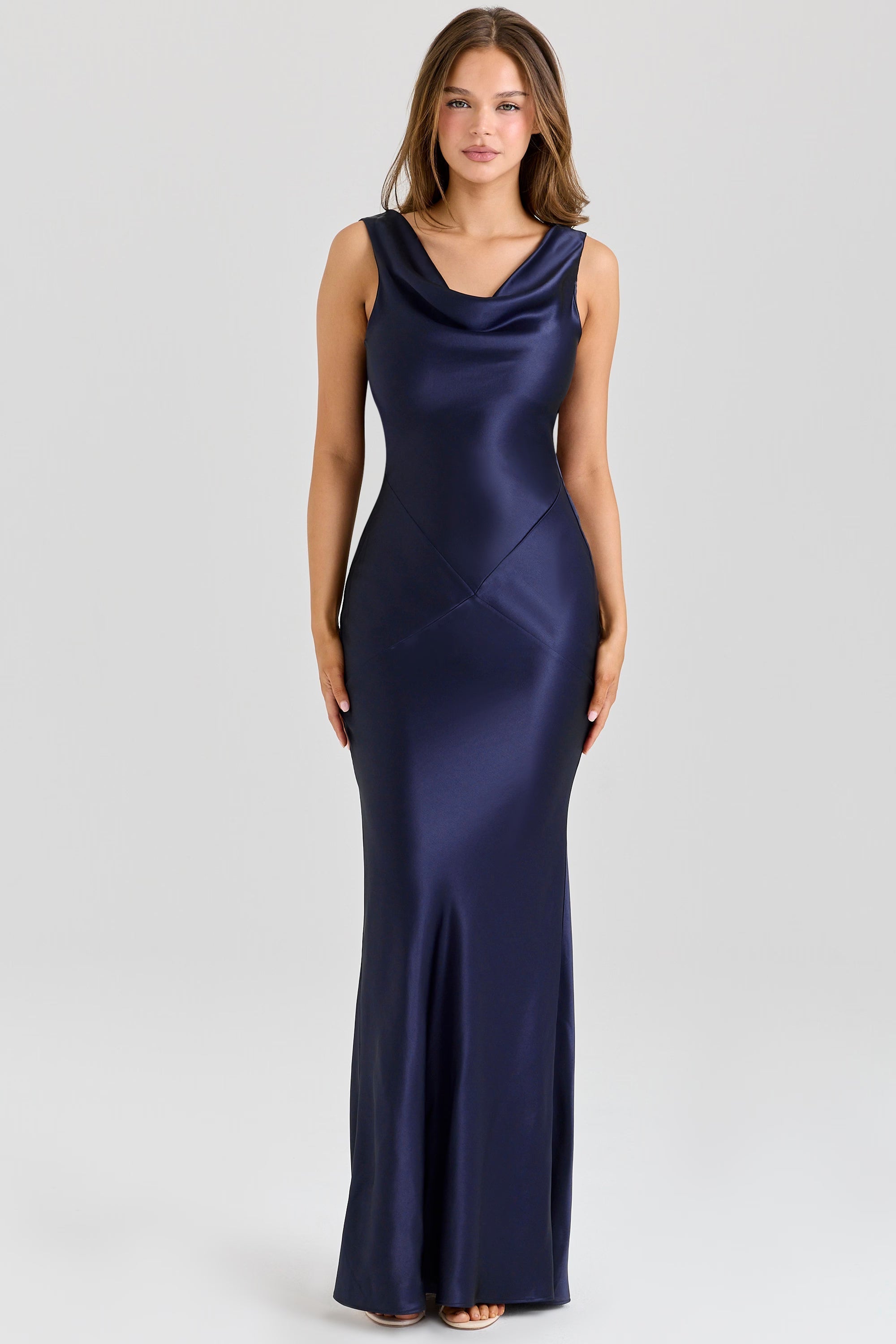 Felicia | Deep Sapphire Satin Cowl Neck Maxi Dress