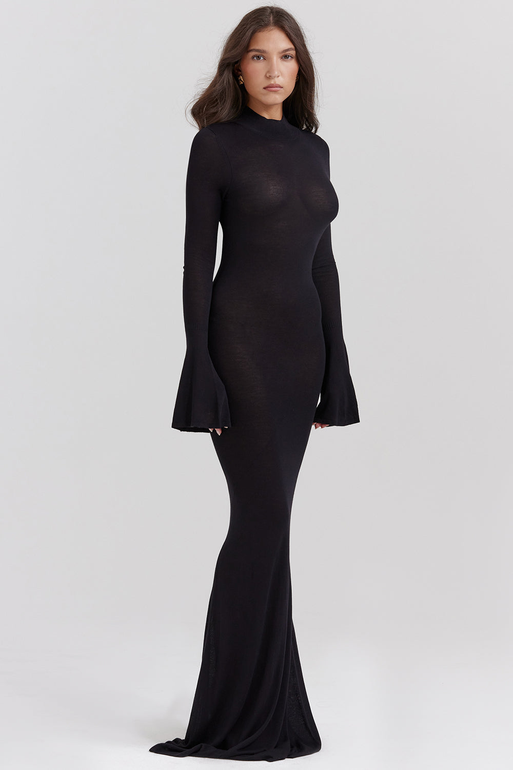 Sancha | Sheer Backless Black Knit Maxi Dress