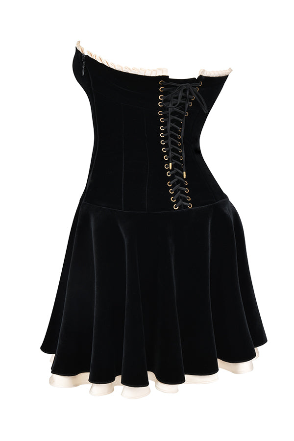 Marilla | Plush Black Velvet Strapless Mini Dress