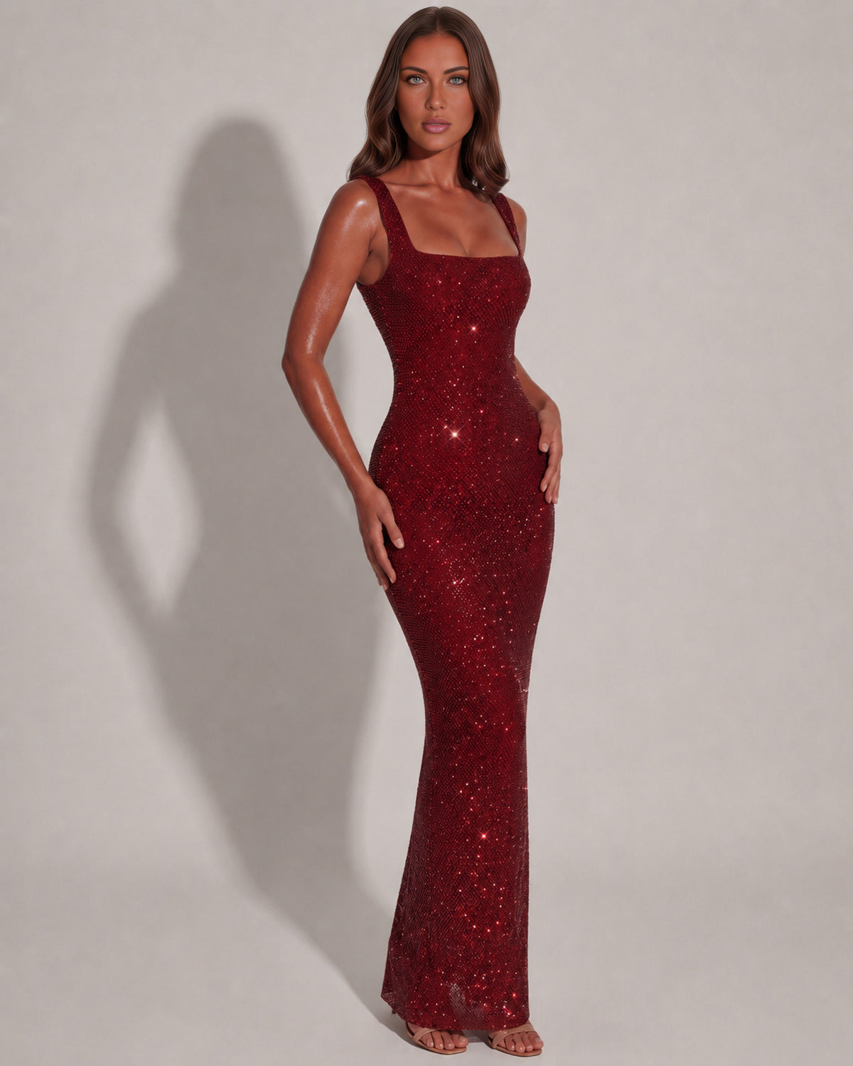 Isabella | Rhinestone Square Neck Maxi Dress
