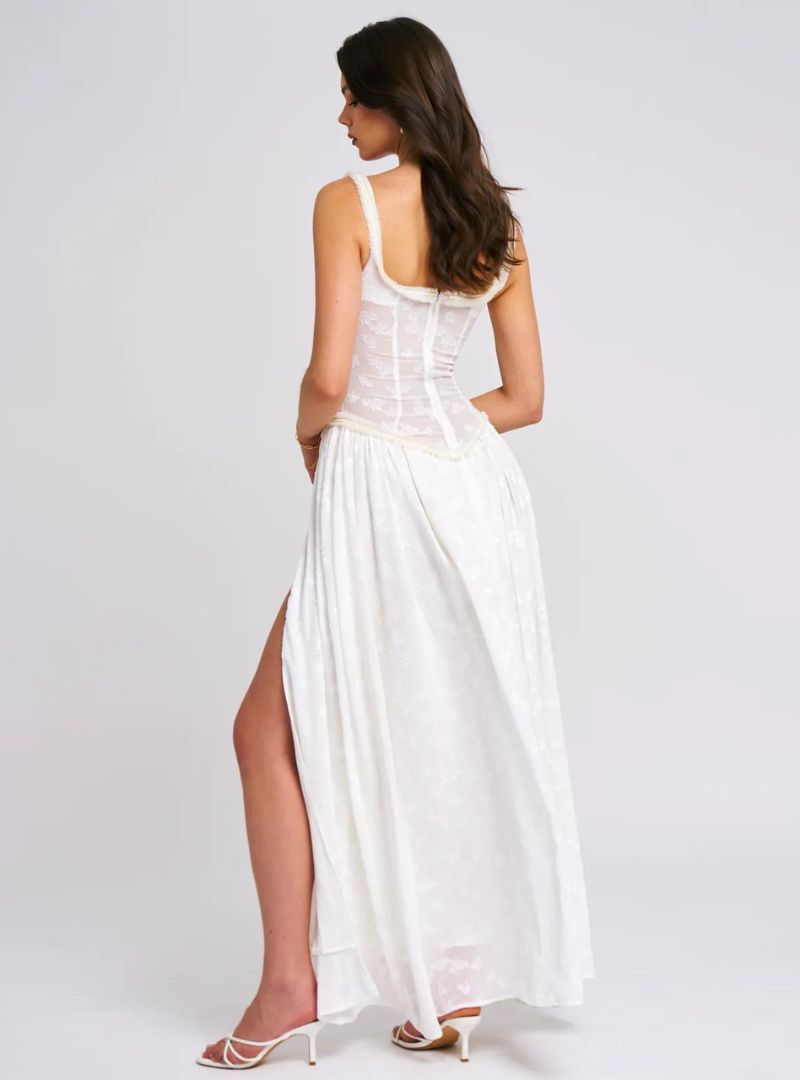 Louisa | Ethereal Floral Ruched Maxi Dress with High Slit