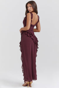 Soho | Square Neck Thigh-High Slit Ruffle Side Maxi Dress