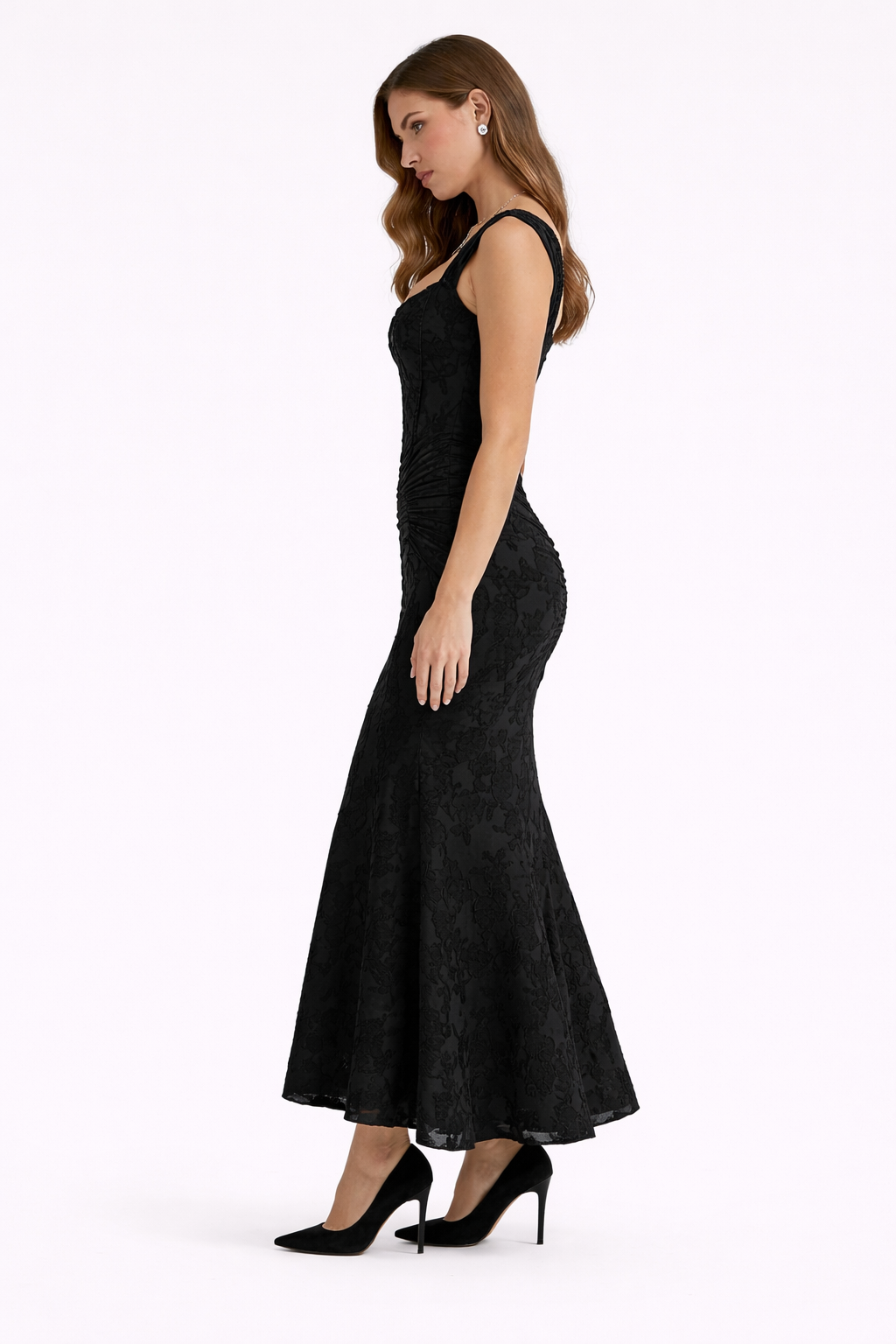Cleo | Bias-Cut Luminous Cowl Neck Midi Dress