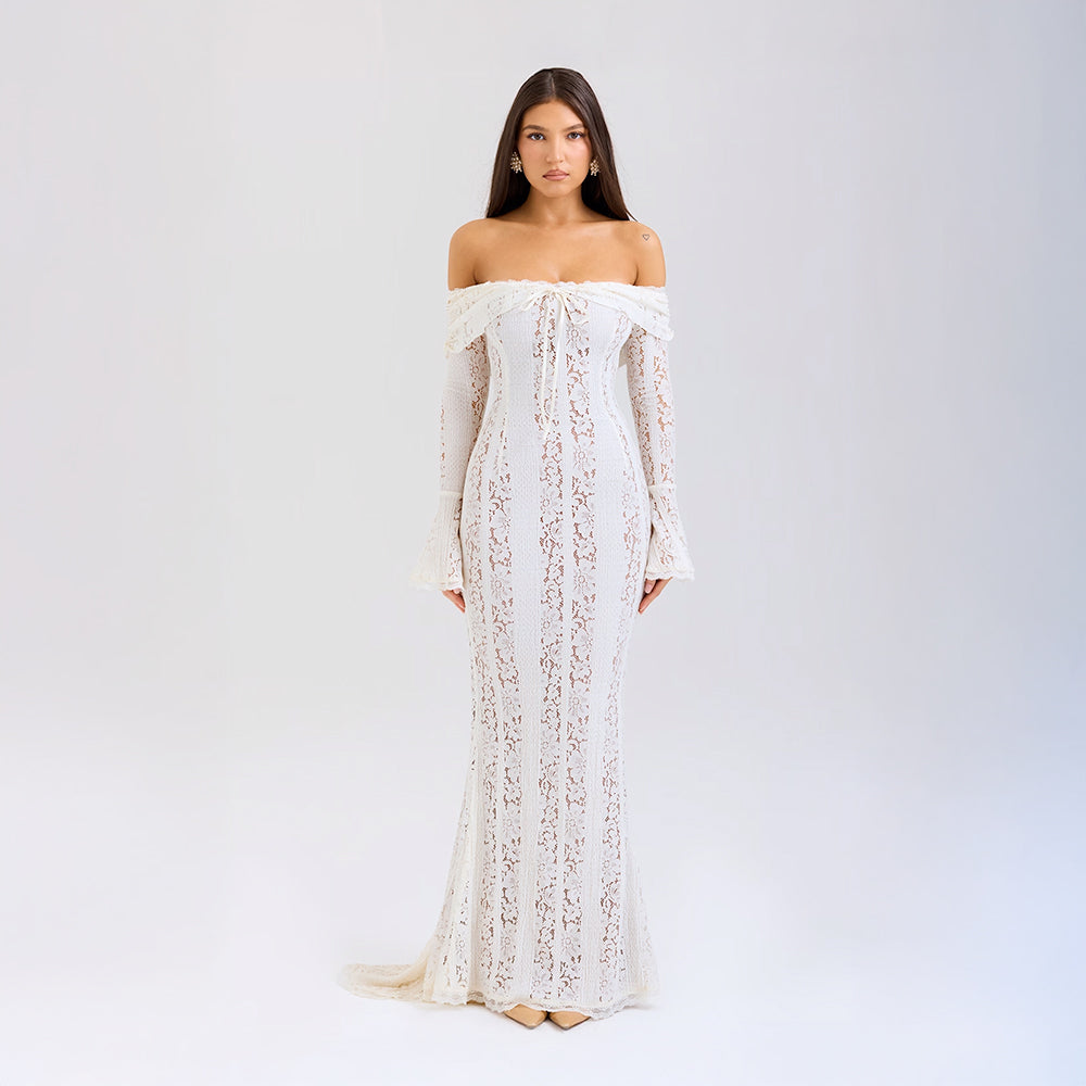Lissy | Bell Sleeve Lace Off-Shoulder Maxi Dress