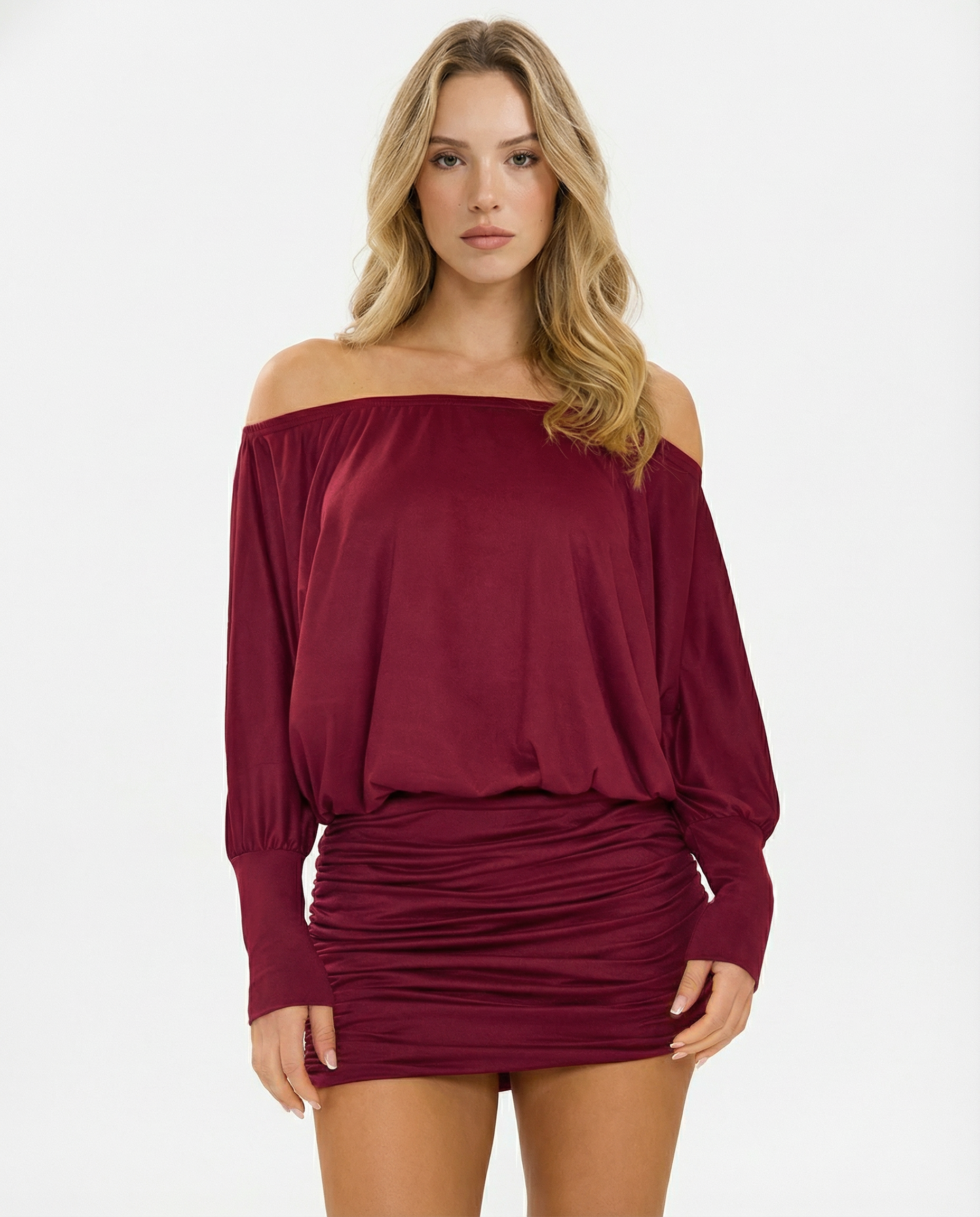 Sola | Ruched Mini Dress Draped Relaxed Top & Fitted Skirt
