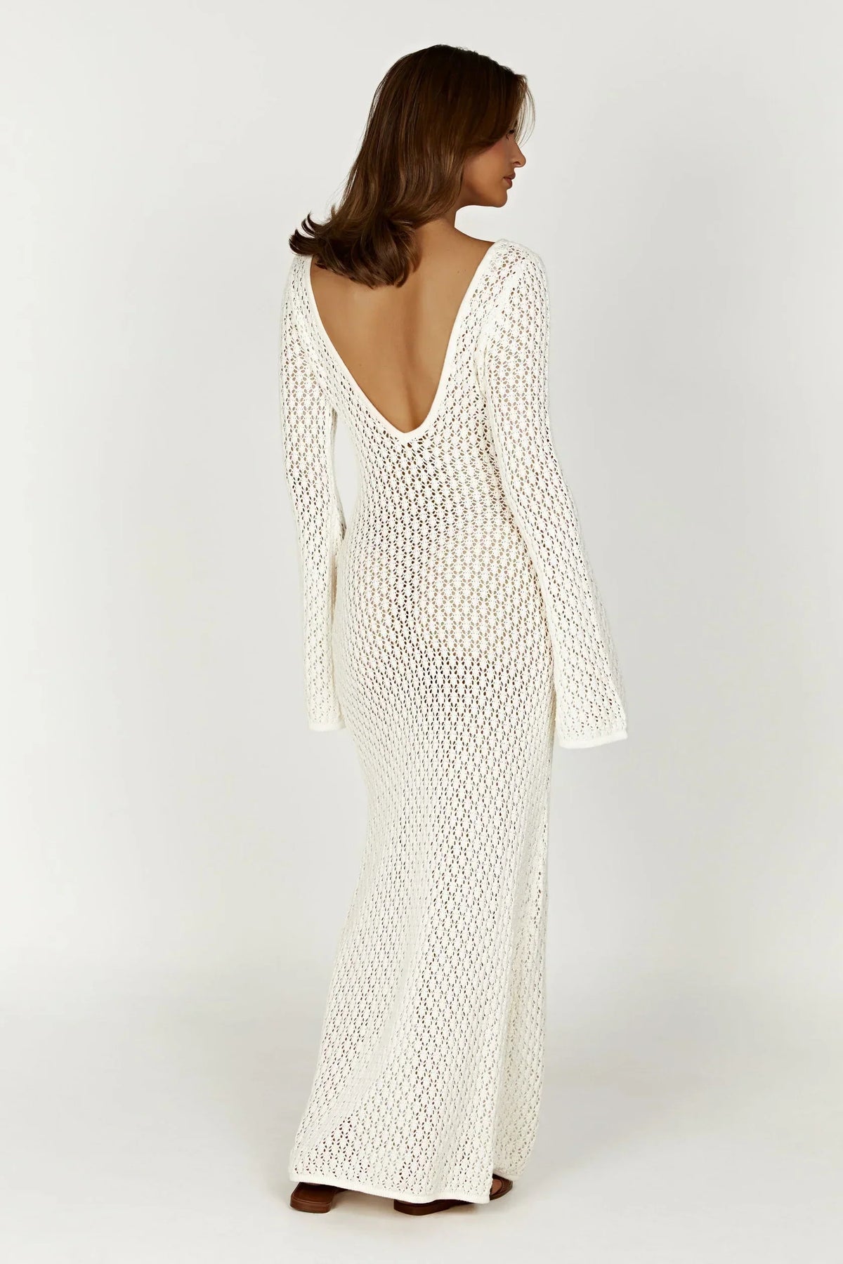 Kelsey | Breezy Flared Sleeve Open-Knit Maxi Dress
