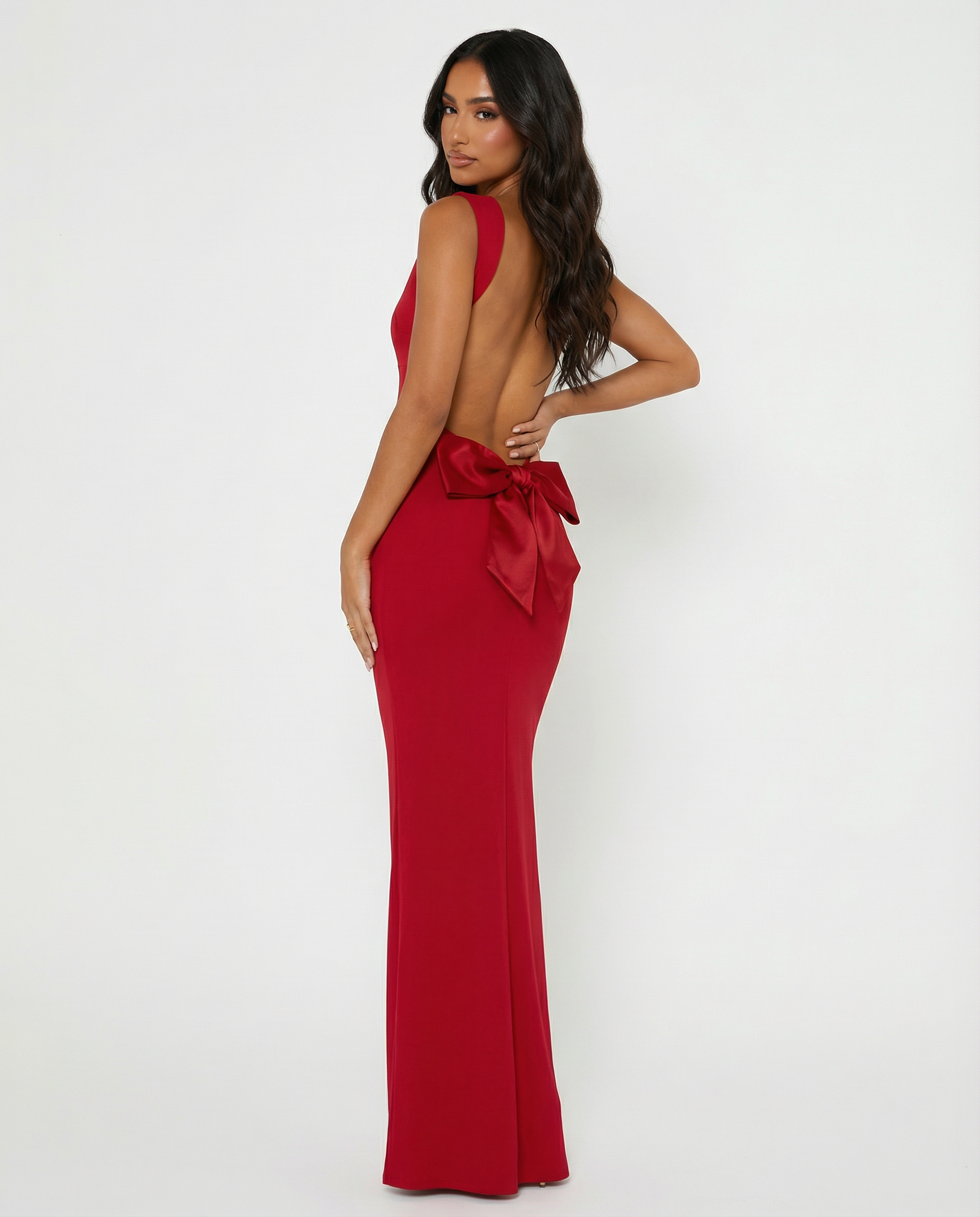 Mae | Sleek Sculpting Backless Tie-Detail Maxi Dress