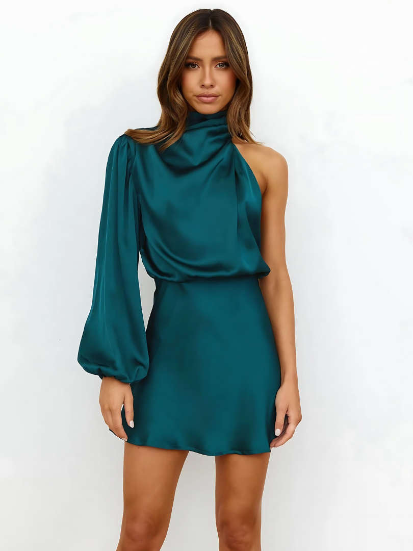 Veloura | Lustrous One-Shoulder Satin Bodycon Dress