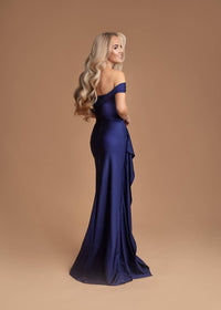 Vivienne off-shoulder satin maxi dress in navy