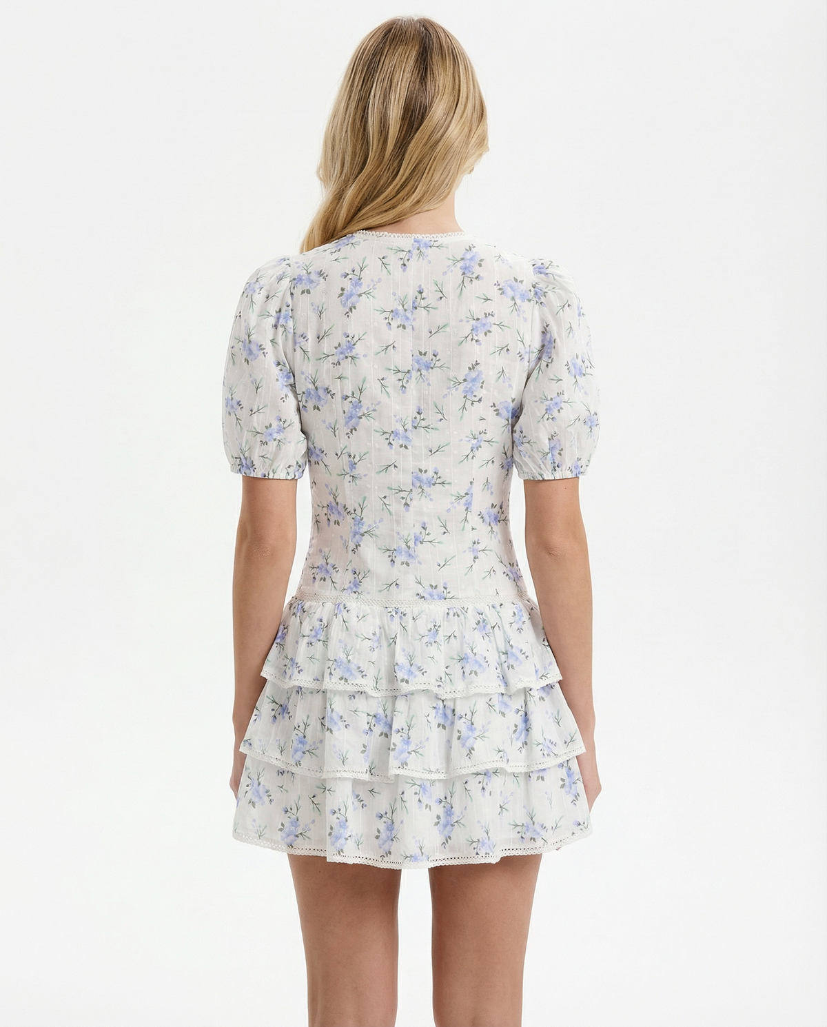 Kaya | V-Neck Tiered Ruffle Floral Puff Sleeve Mini Dress