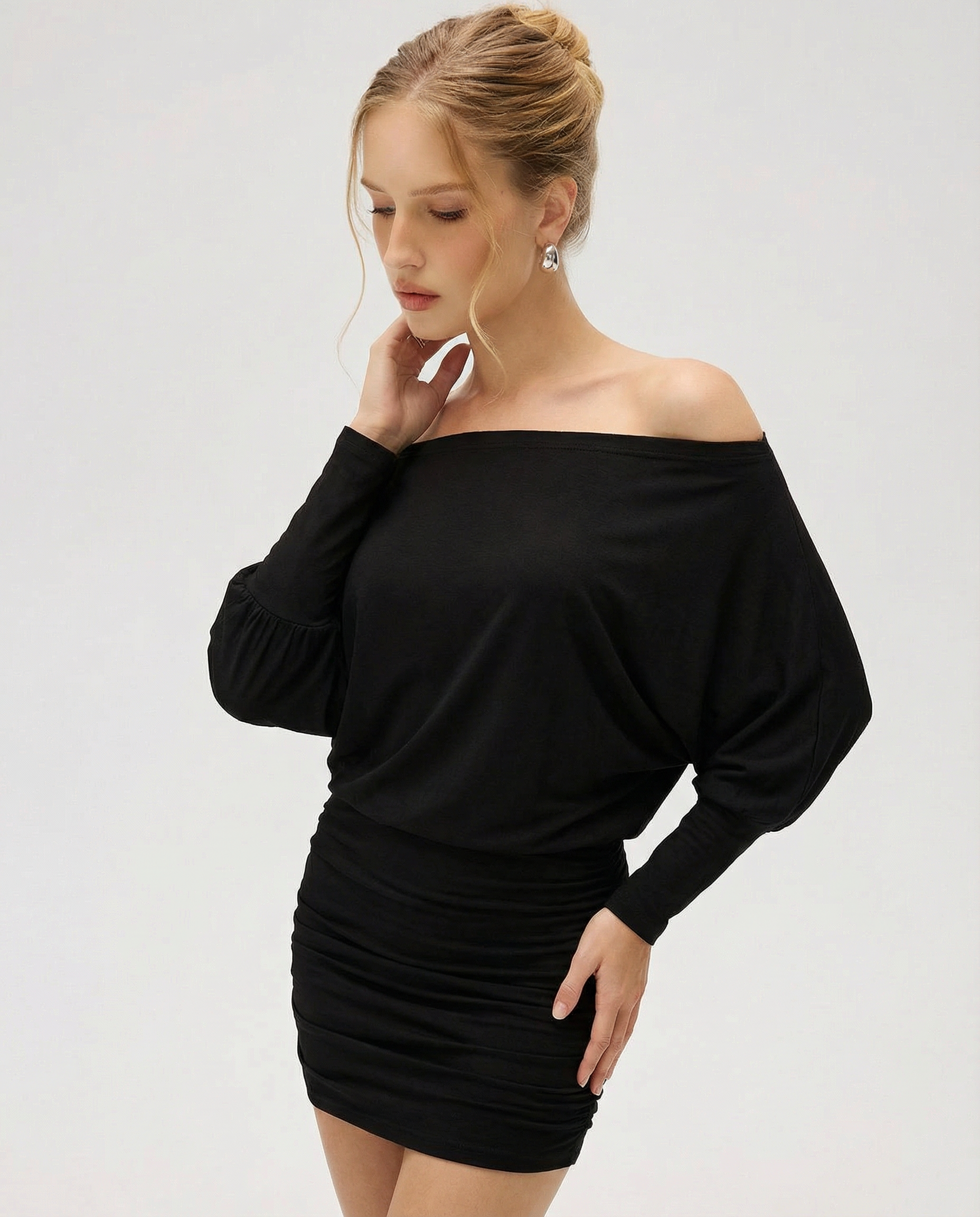 Sola | Ruched Mini Dress Draped Relaxed Top & Fitted Skirt