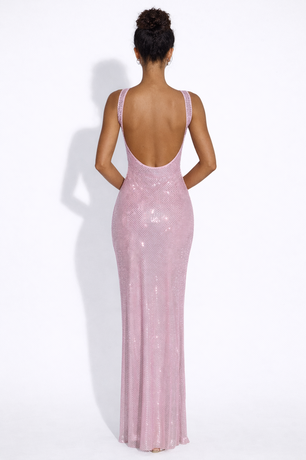 Elara | Sculpted Square Neck Crystal Mesh Maxi Dress