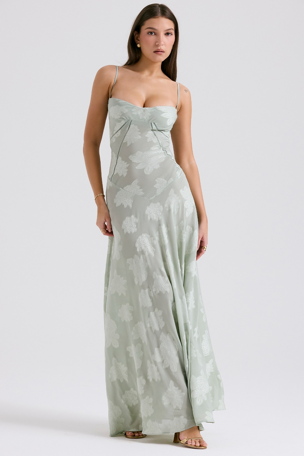 Sharon | Floral Embroidered Bodycon Maxi Dress